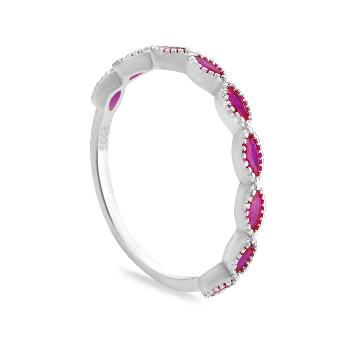Anillo de Plata 925 Delicados Óvalos Circón Magenta
