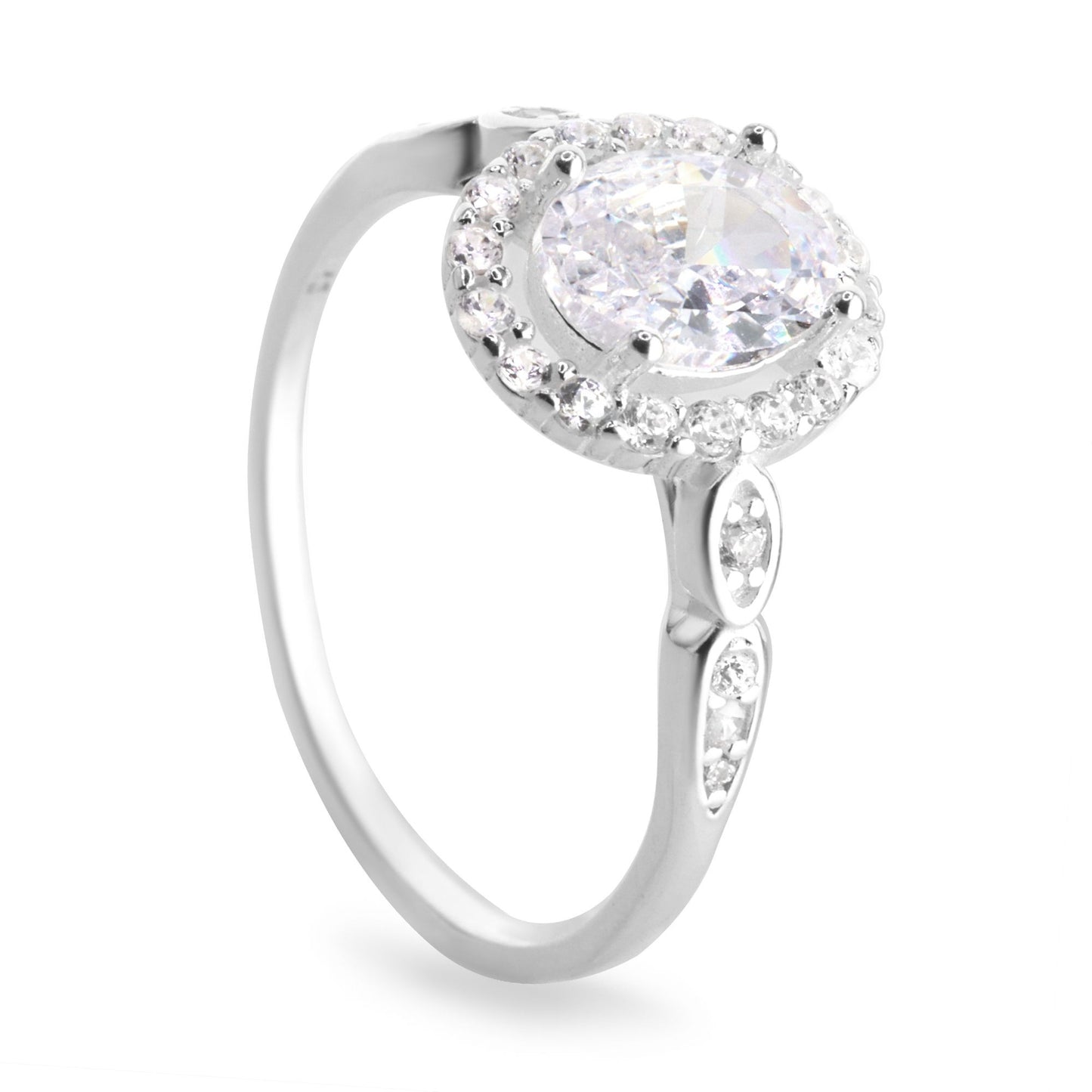 Anillo de Plata 925 Diseño Circón Ovalado con Anillo de Circones