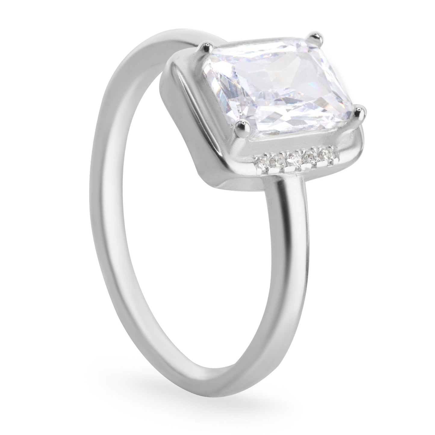 Anillo de Plata 925 Diseño Circón Rectangular y Contorno de Circones