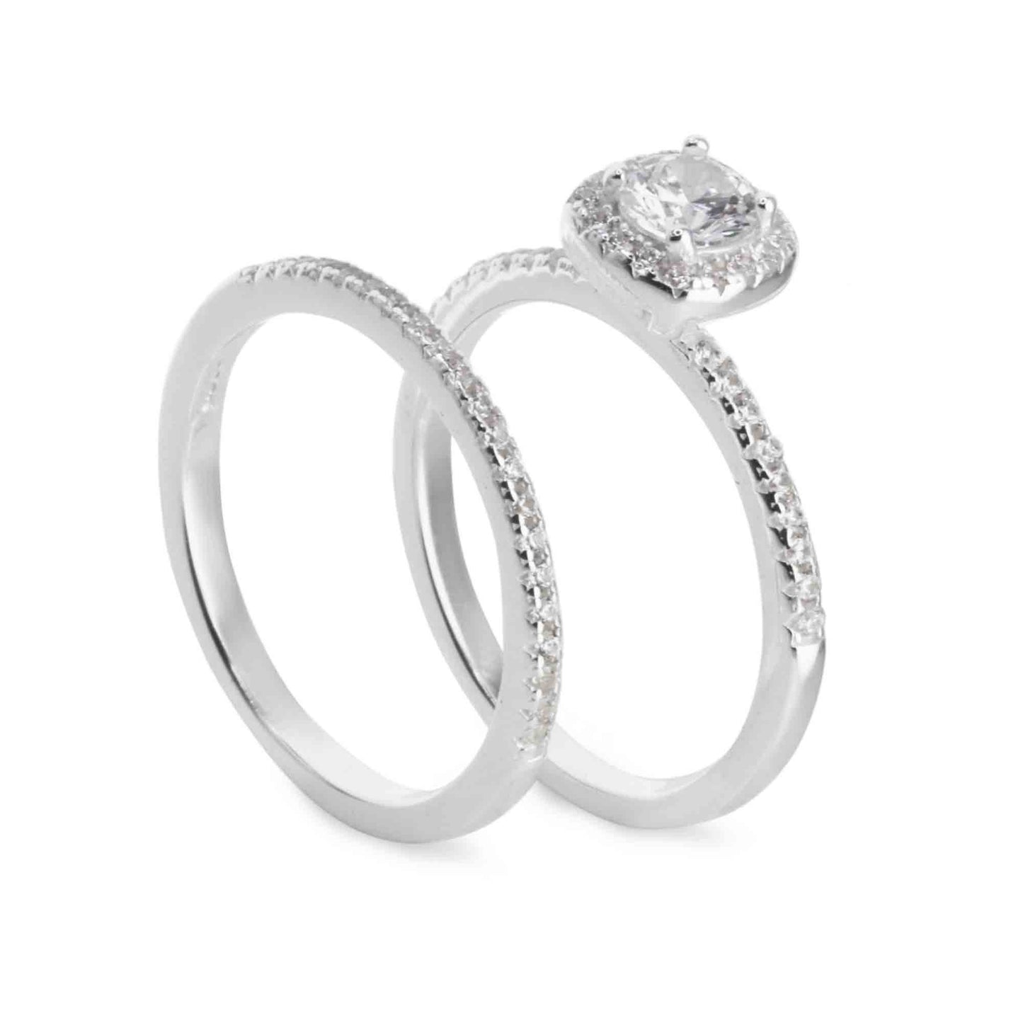 Anillo de Plata 925 Diseño Doble con Gran Circón y Serie de circones
