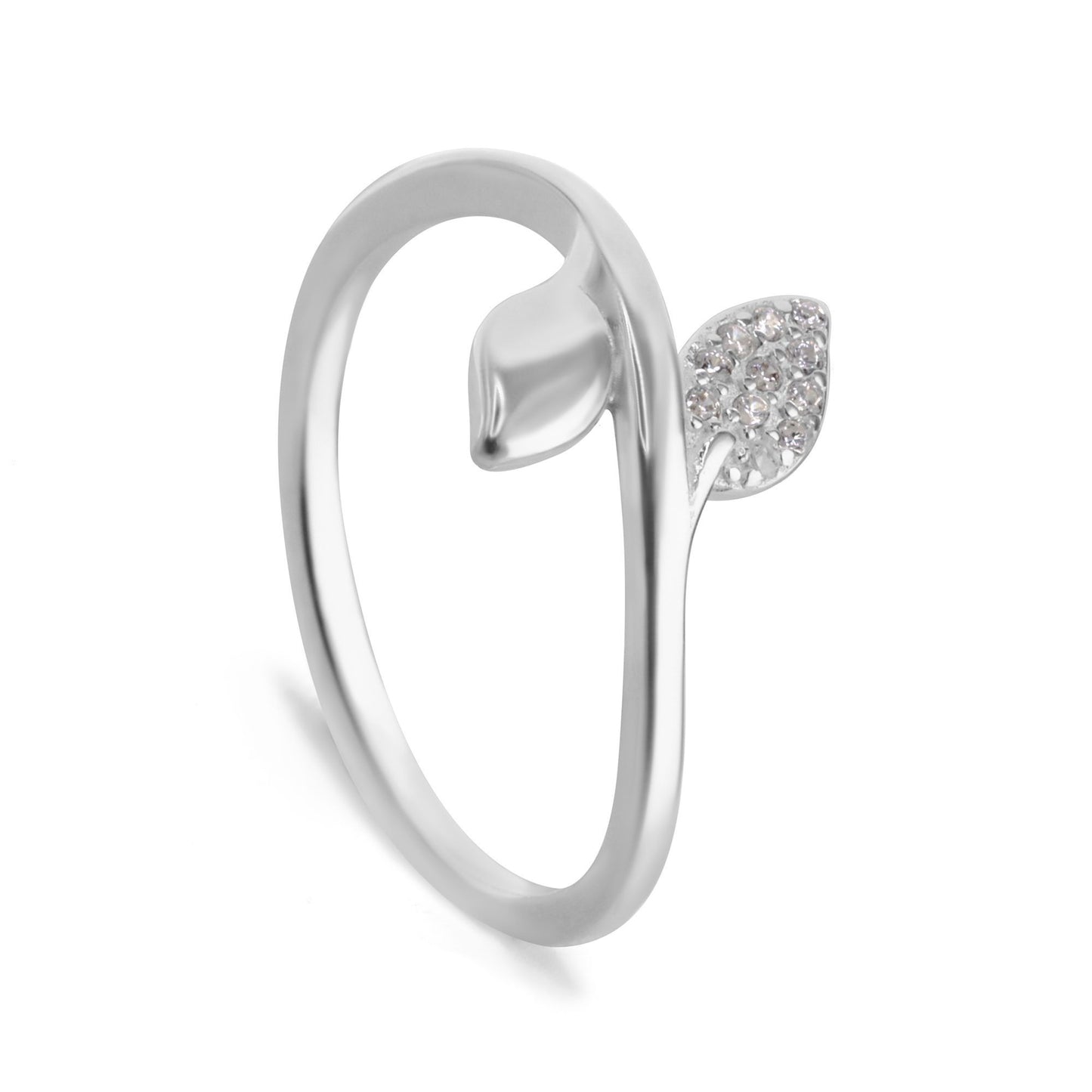Anillo de Plata 925 Diseño Hojas Lisa y de Circones