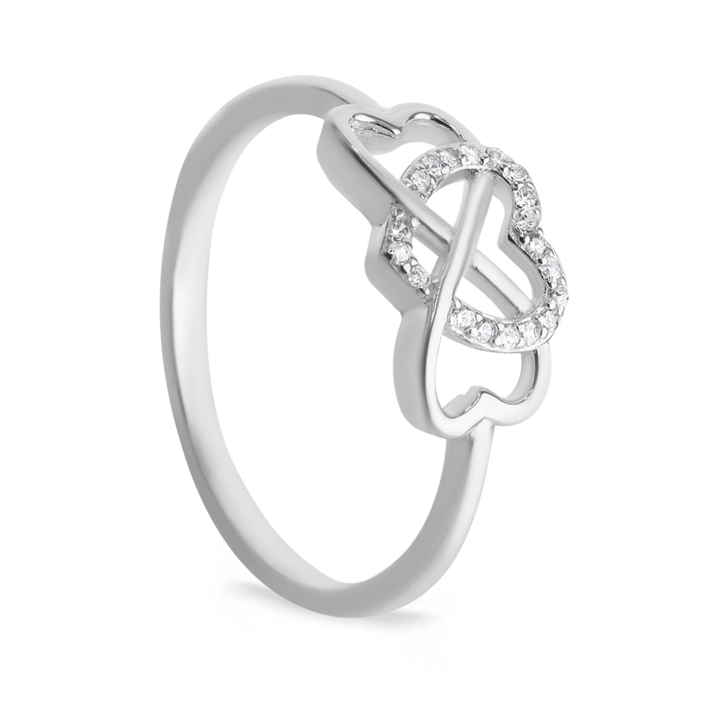 Anillo de Plata 925 Diseño Infinito de Corazones y Corazón de Circones