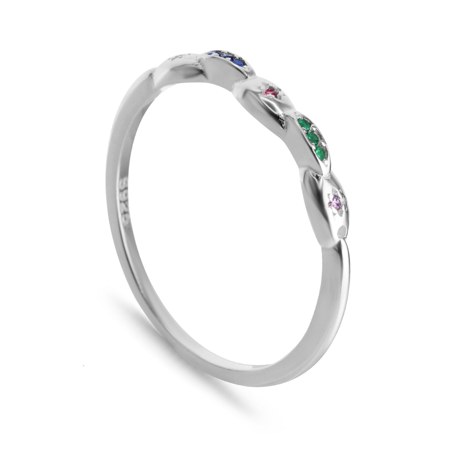 Anillo de Plata 925 Diseño Irregular con Circones de Colores
