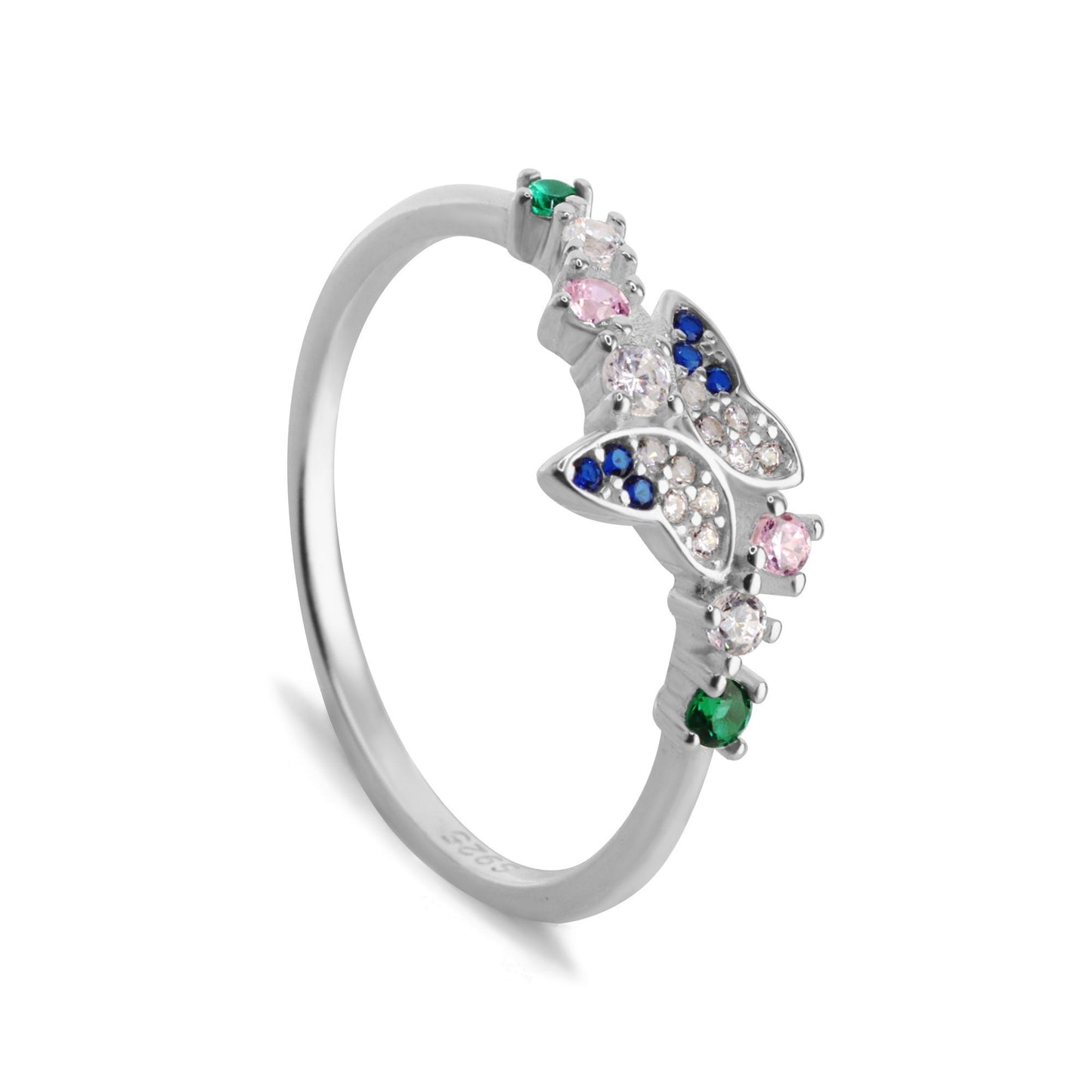 Anillo de Plata 925 Diseño Mariposa de Circones Tradicionales , Circones Azules y de Colores