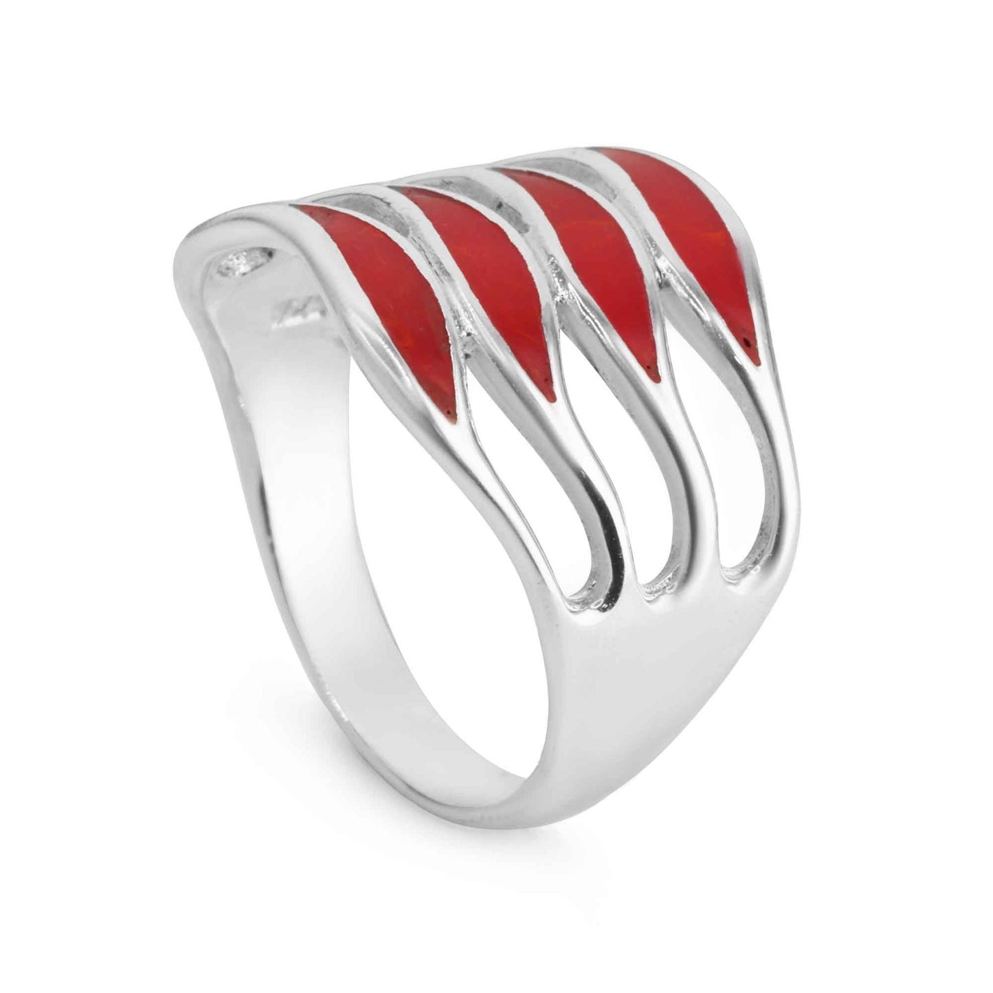 Anillo de Plata 925 Diseño Multibandas color Coral