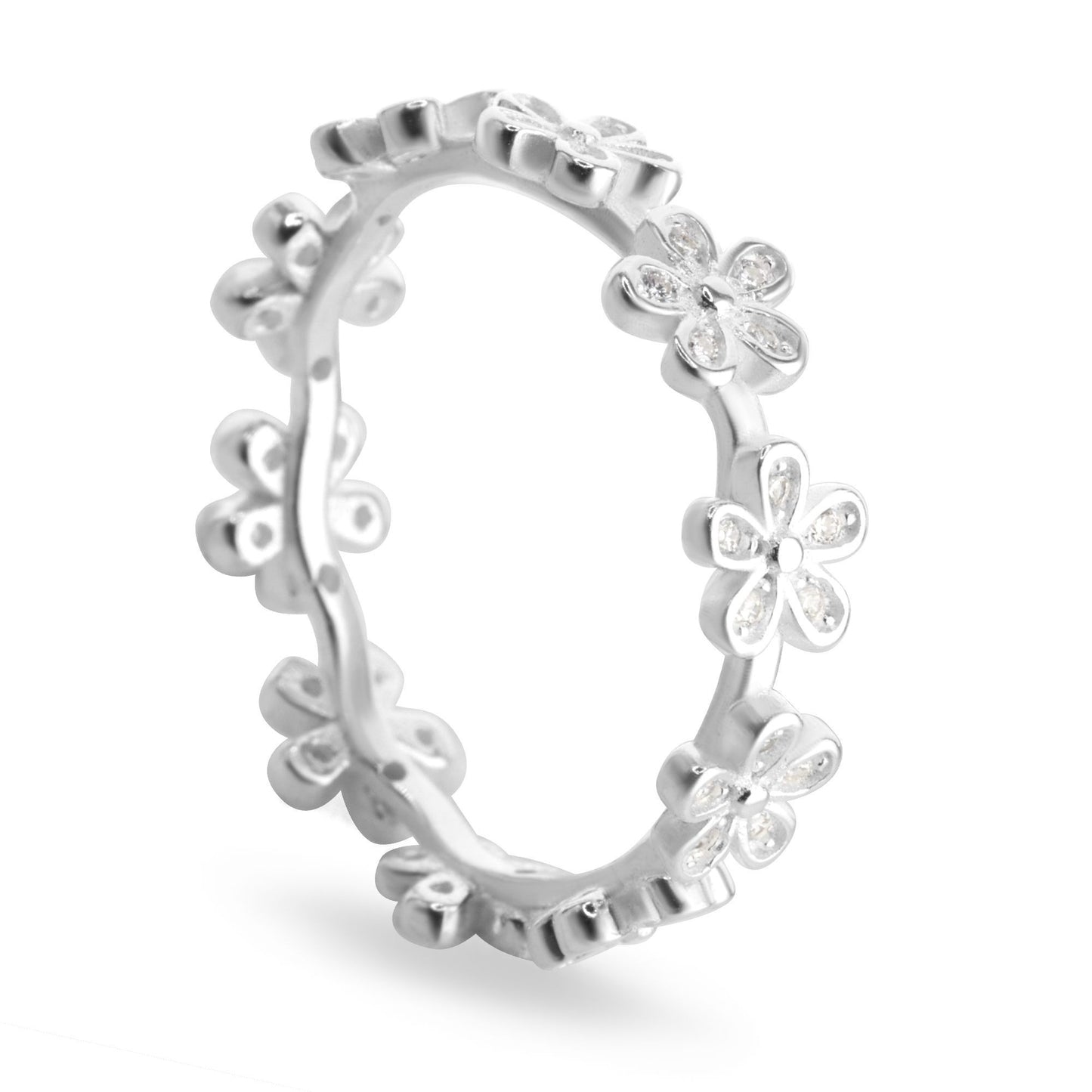 Anillo de Plata 925 Diseño Serie de Flores con Circones