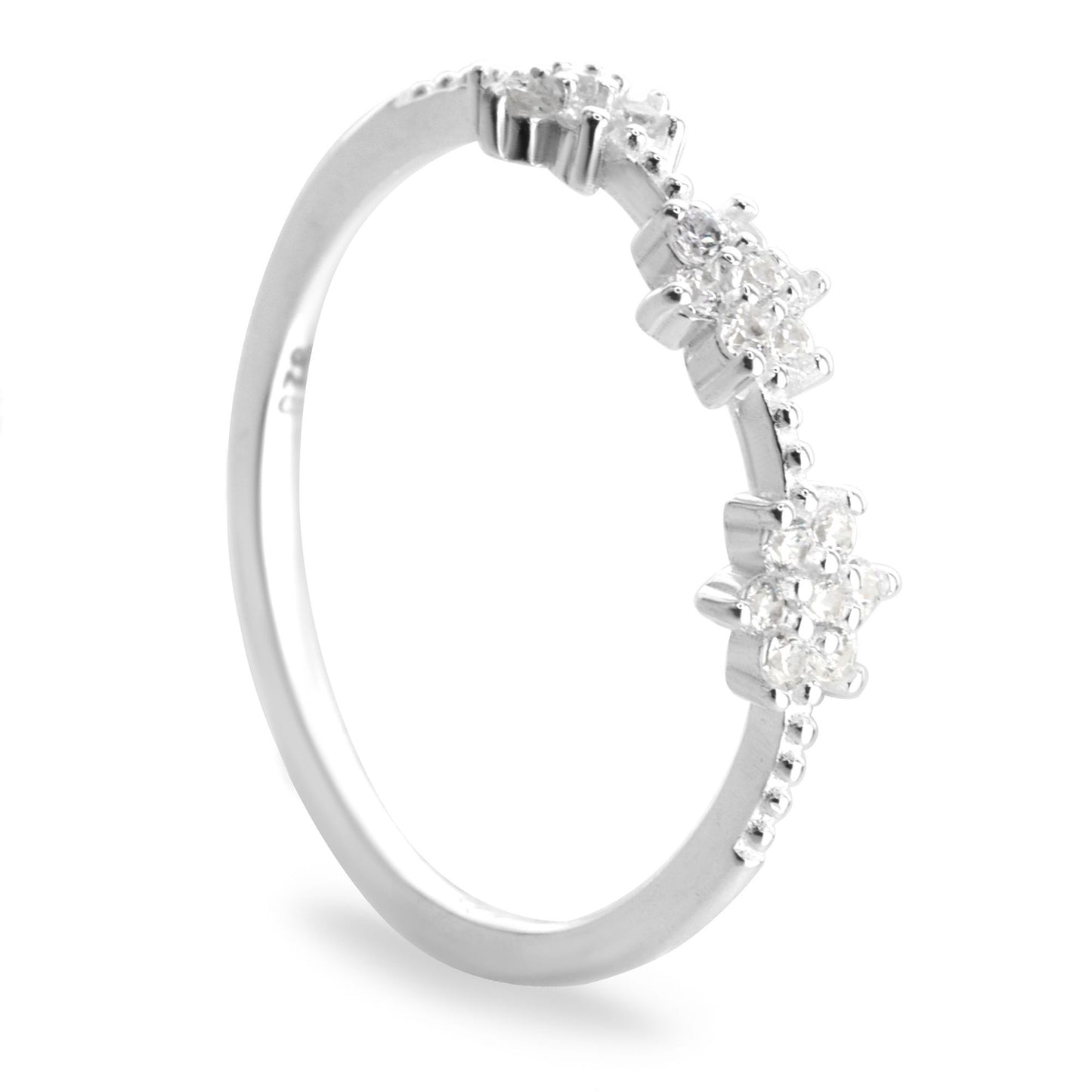 Anillo de Plata 925 Diseño Trío de Copos de Nieve