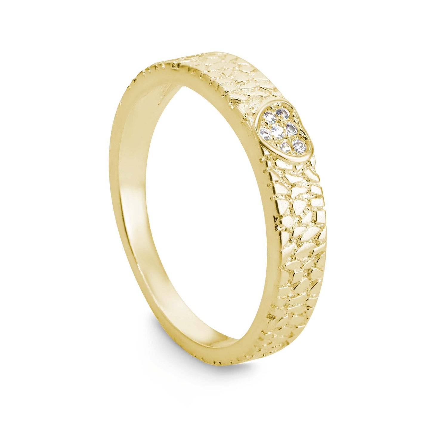 Anillo Enchapado en Oro Diseño con Relieves y Delicado Corazón de Circones