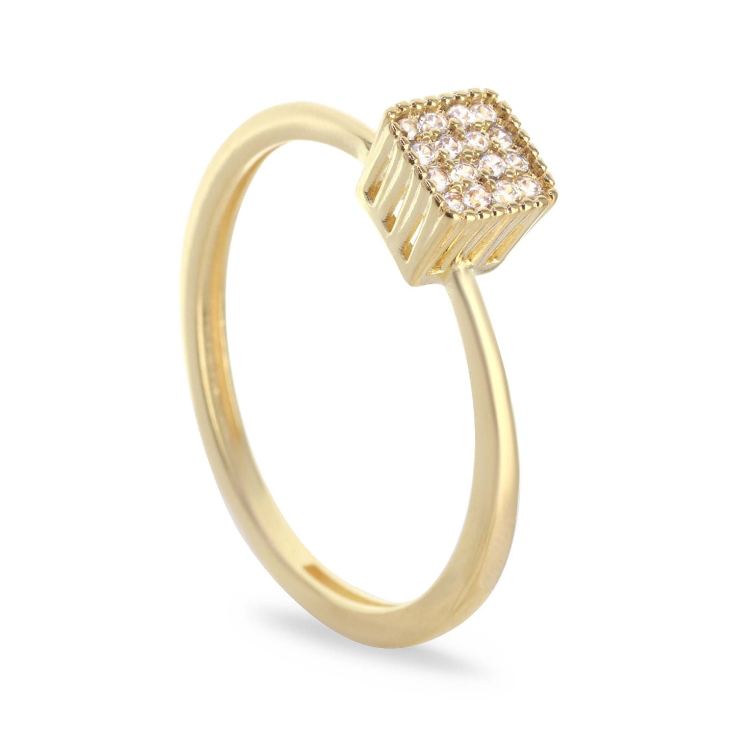 Anillo Enchapado en Oro Diseño Cuadrado con Circones