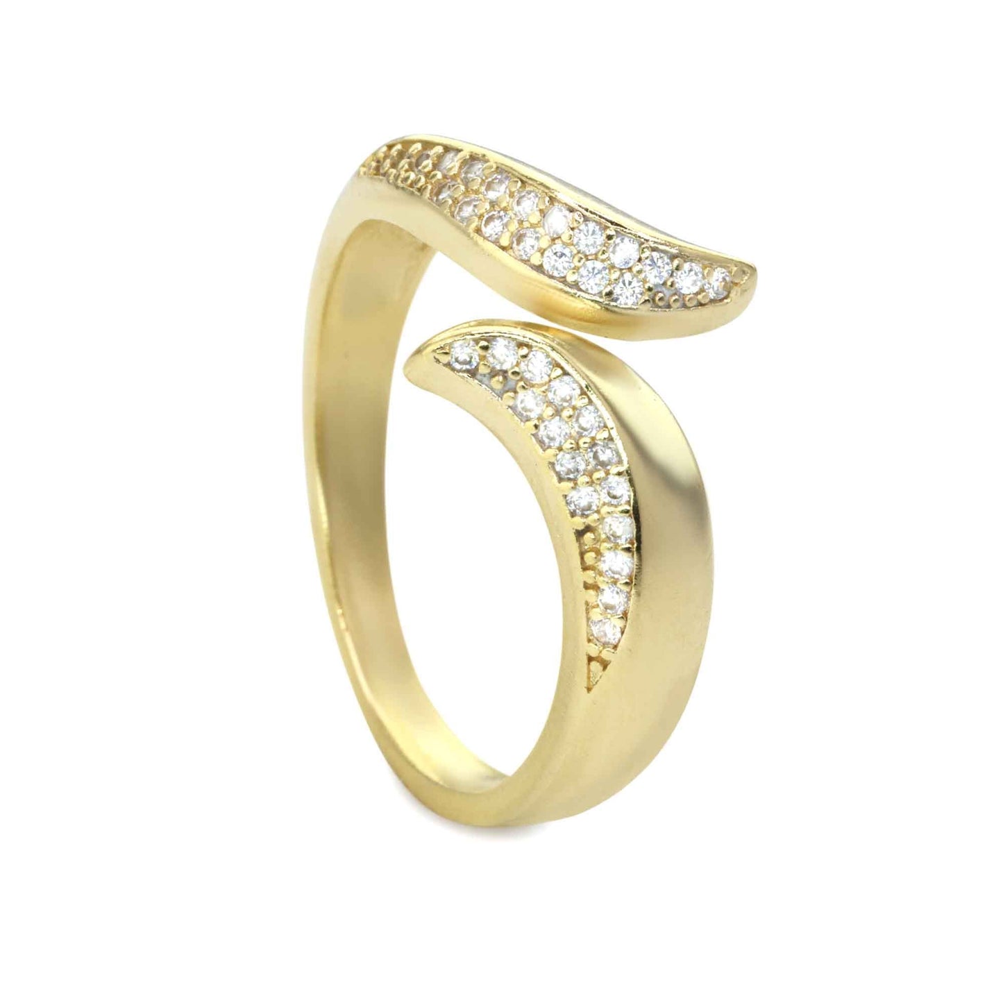 Anillo Enchapado en Oro Diseño Puntas Abiertas con Serie de Circones