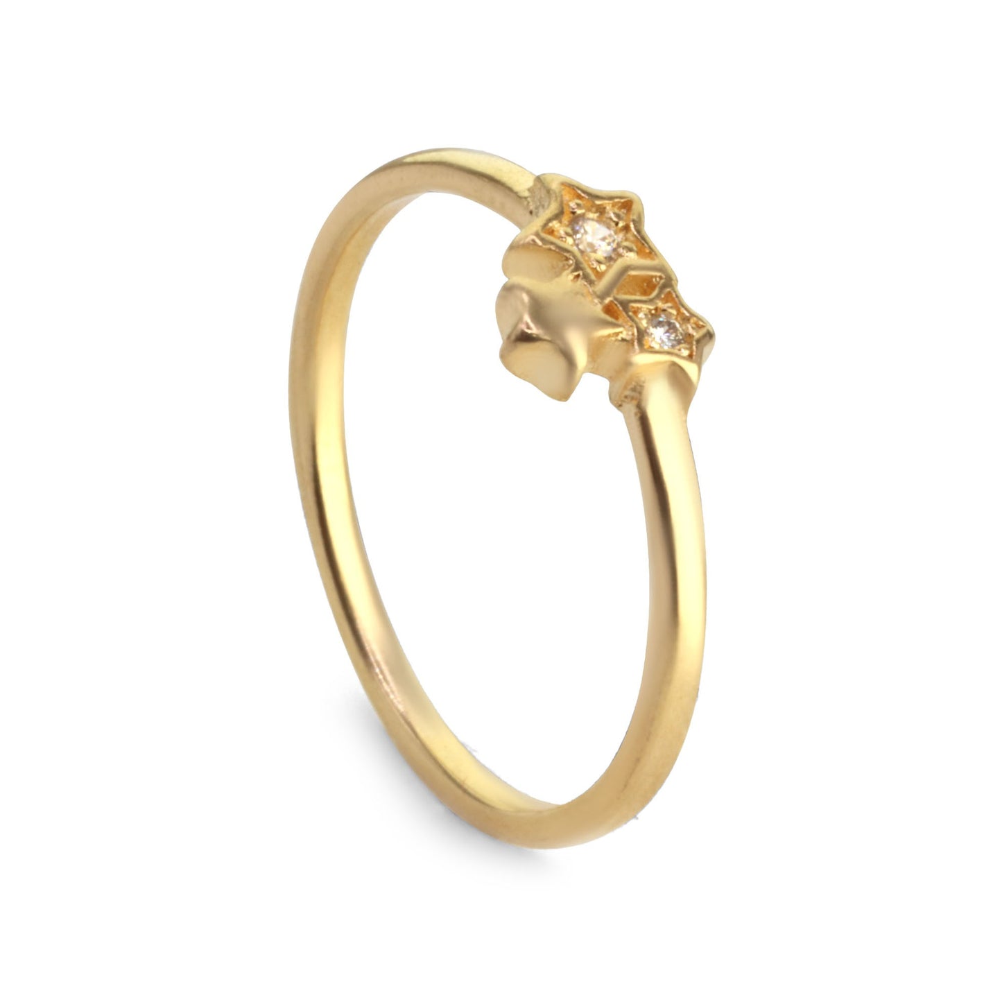 Anillo Enchapado en Oro Diseño Tres Estrellas y Pequeños Circones