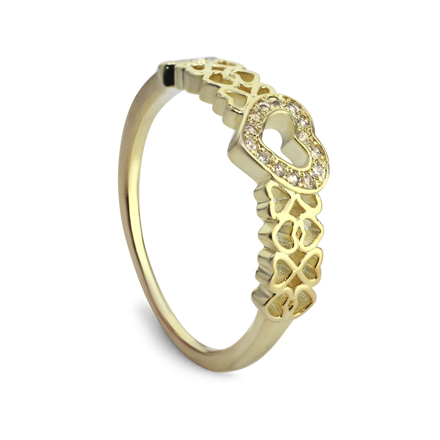 Anillo Enchapado en Oro Serie Corazones con Circones