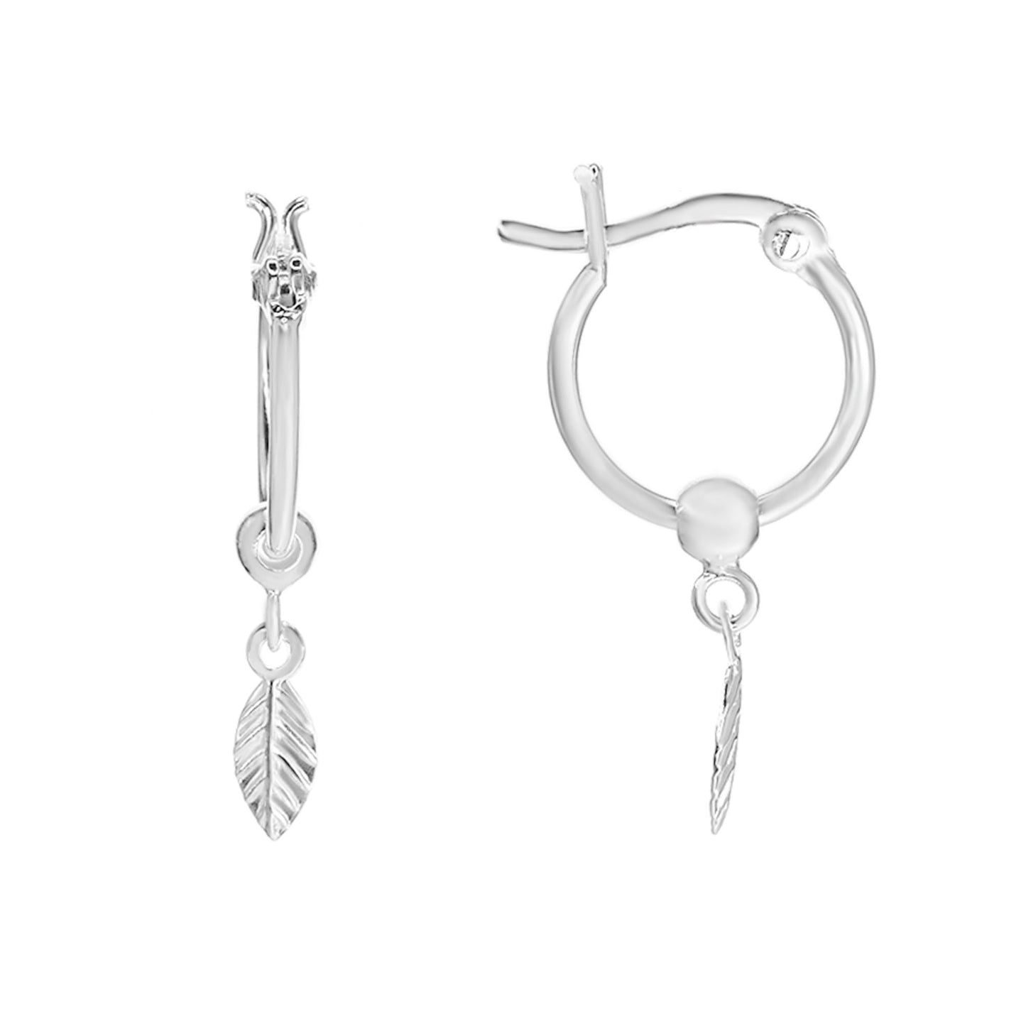 Aros de Plata 925 Argolla Lisa con Colgante de Hoja