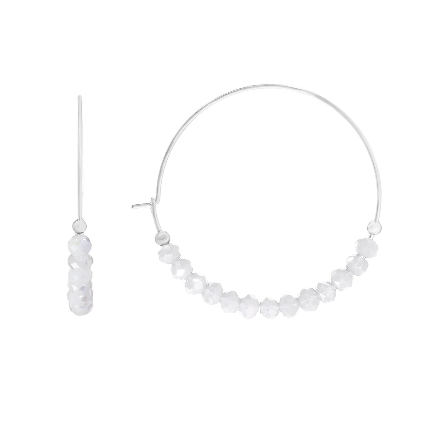 Aros de Plata 925 Argolla Lisa Cristales Blancos