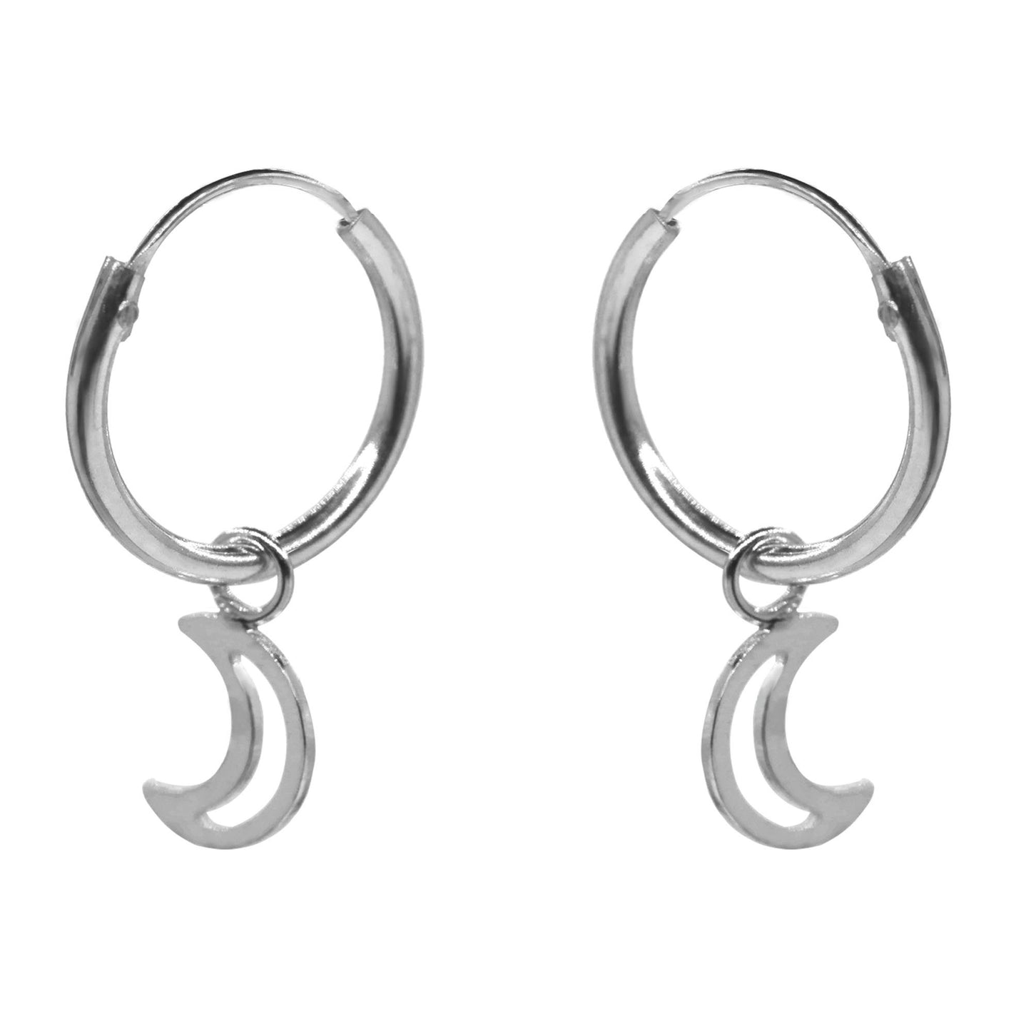 Aros de Plata 925 Argollas con Luna Colgante