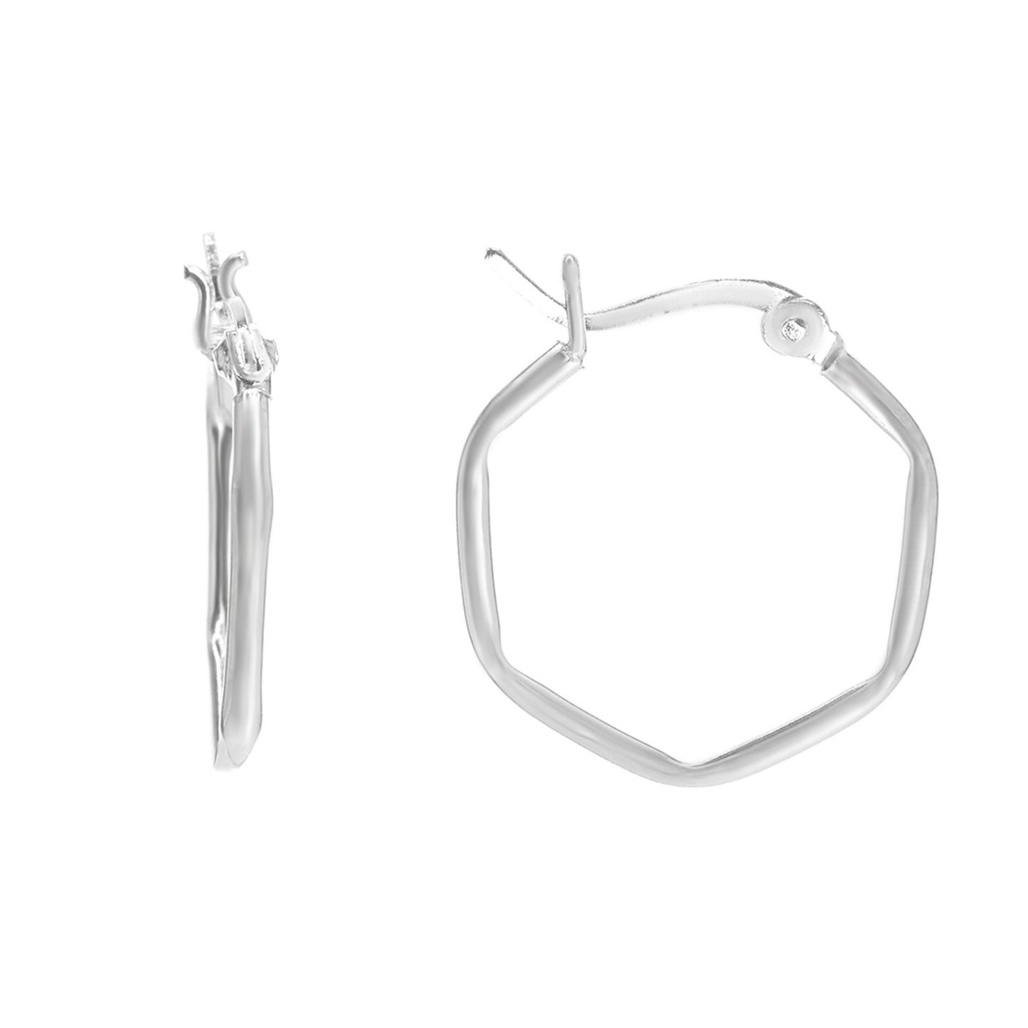 Aros de Plata 925 Argollas Lisas Diseño Hexagonal