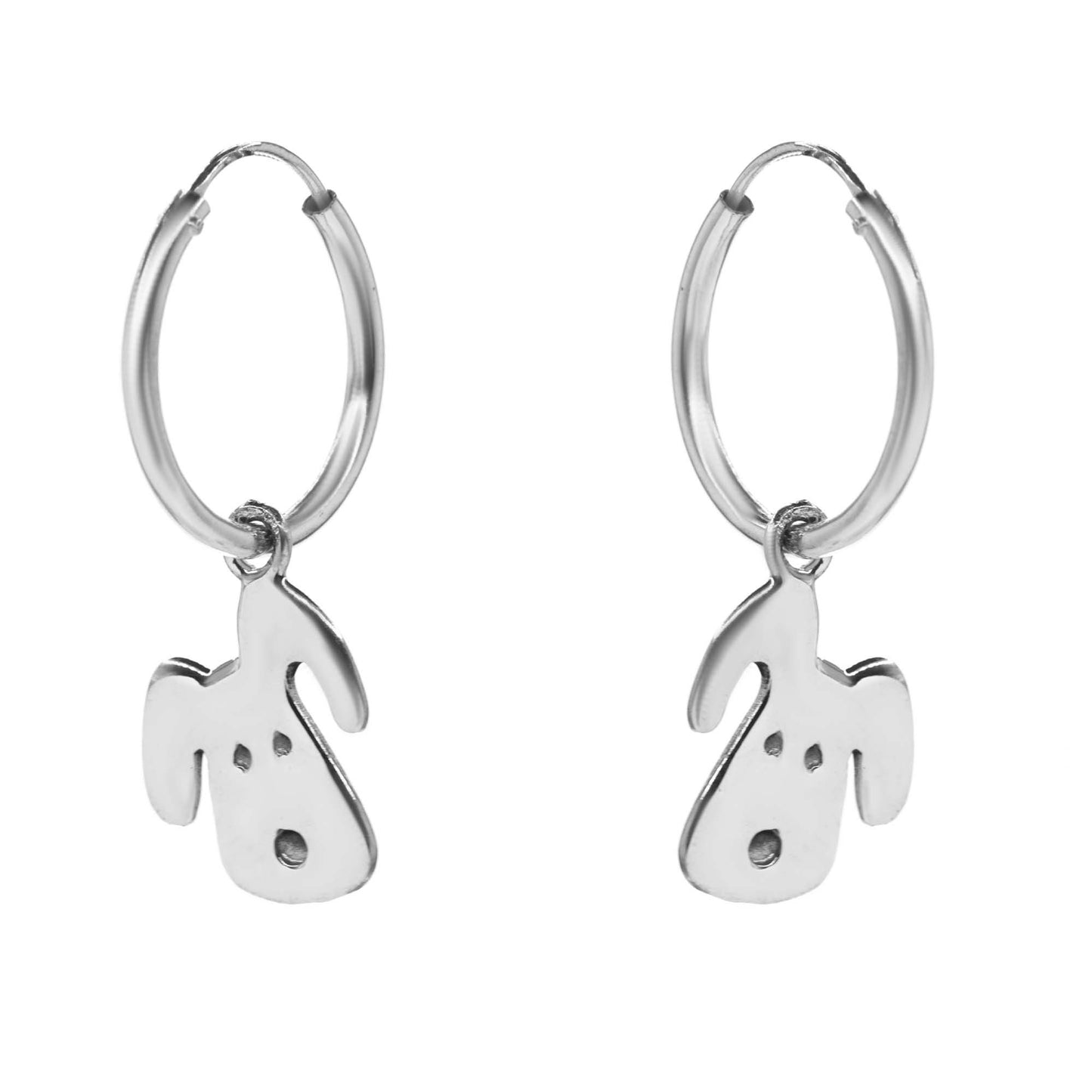 Aros de Plata 925 Diseño Argollas con Cara de Perro Colgante