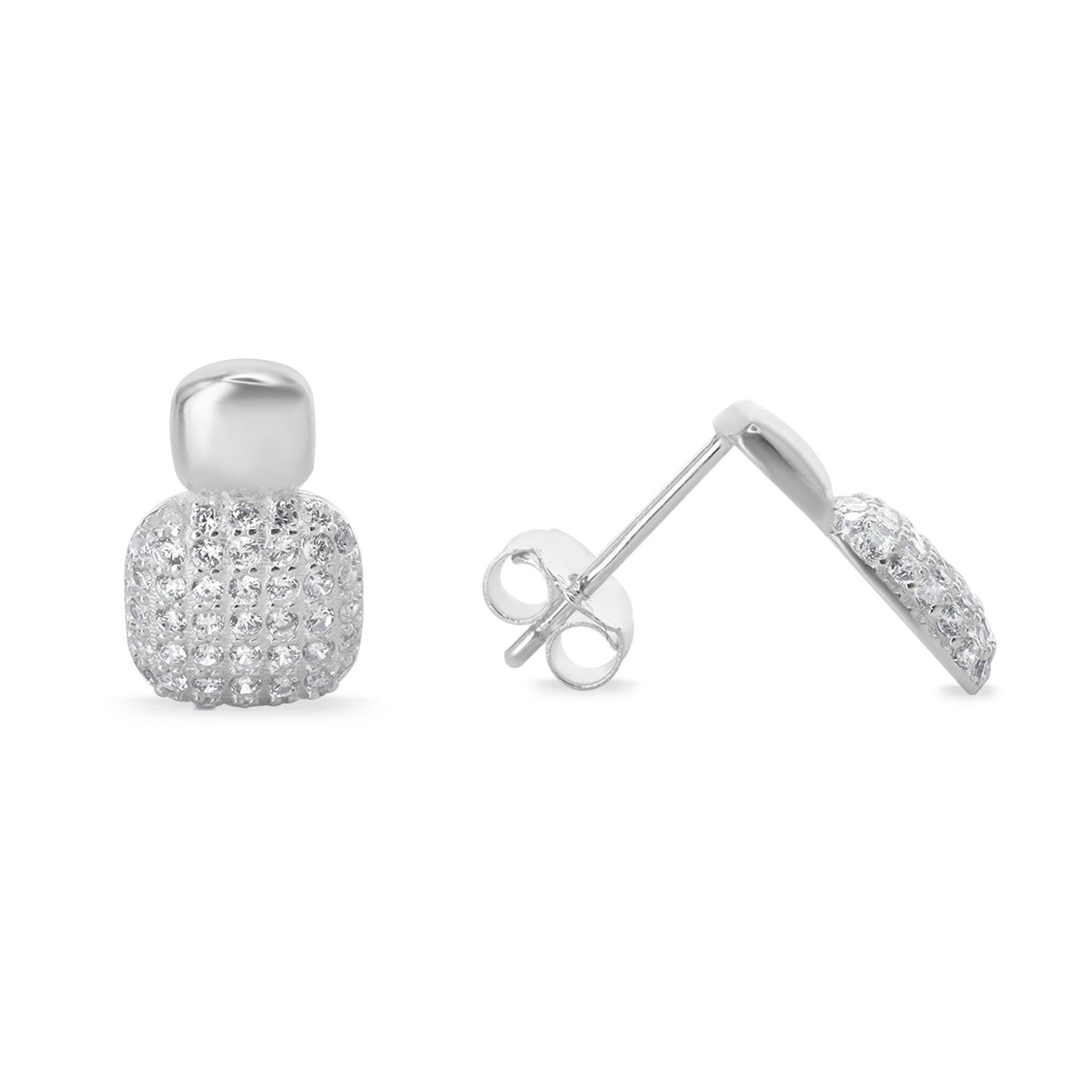 Aros de Plata 925 Diseño Cuadrado con Borde Redondo Liso y Circones