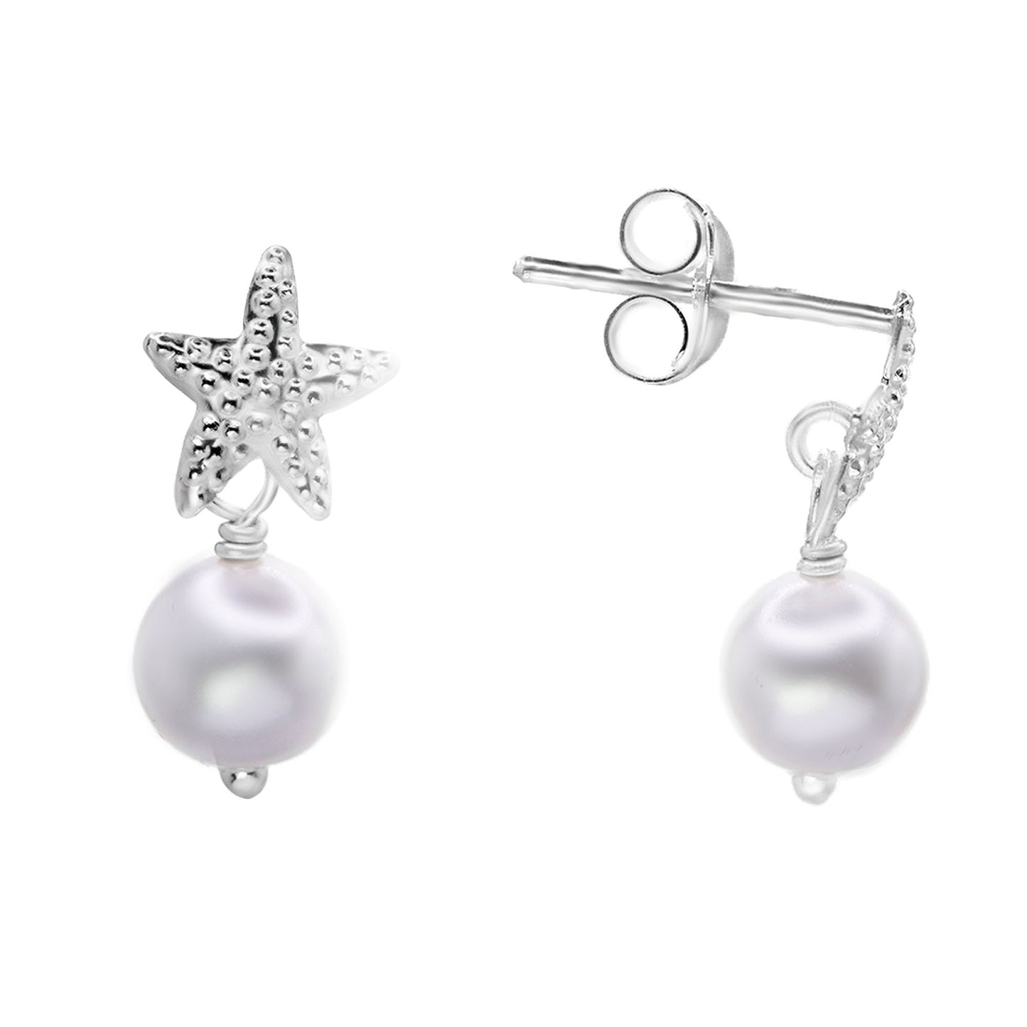 Aros de Plata 925 Estrella de Mar con Perla de Imitación 6 mm