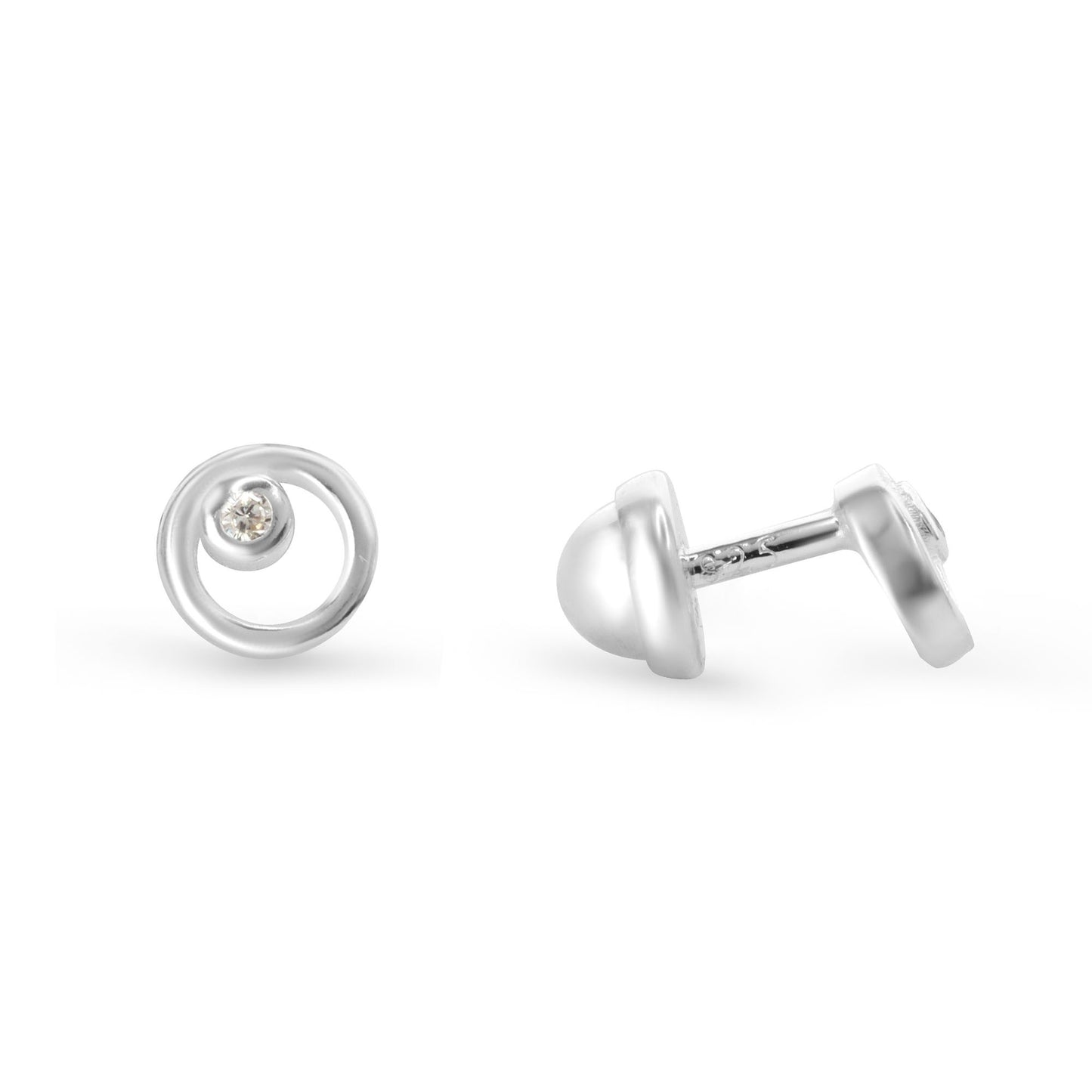 Aros de Plata 925 Para Bebé de Tope Diseño Circulo y Mini Circón