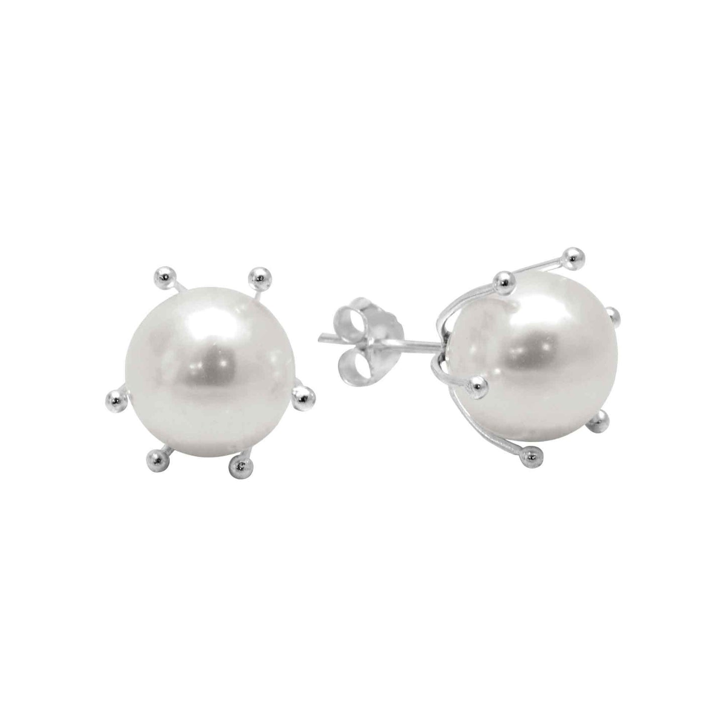 Aros de Plata 925 Perla de Imitación con Pistilo 6 mm
