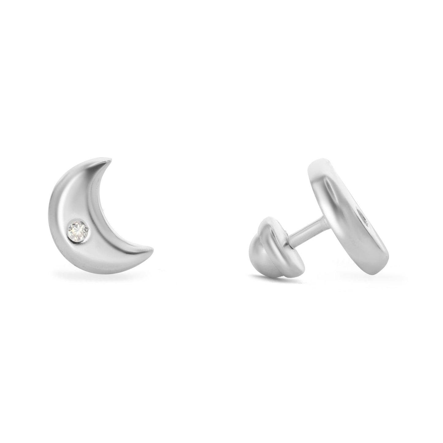 Aros de Plata 925 Tope Diseño Luna con Circón