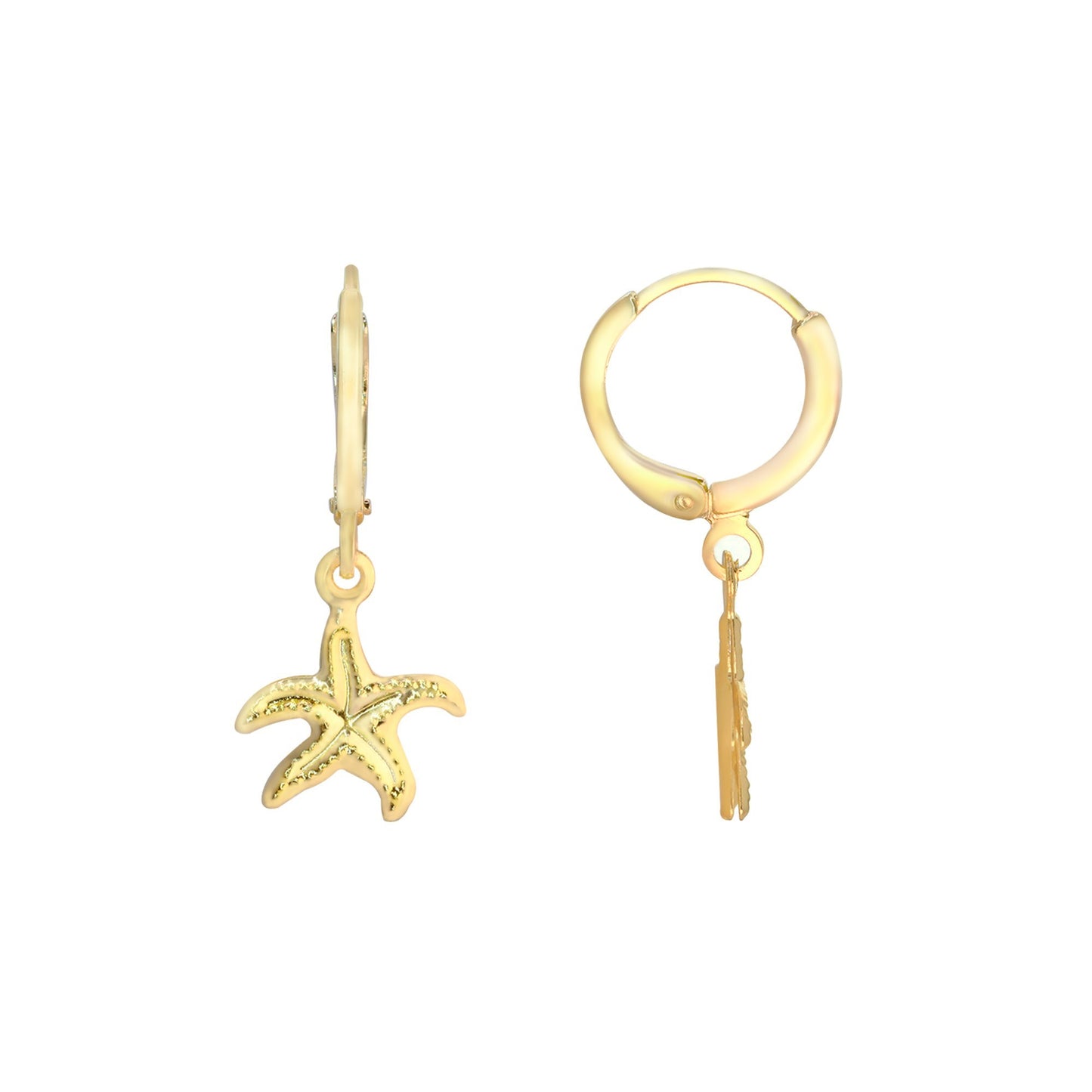 Aros Enchapado en Oro Argolla con Colgante Estrella Marina
