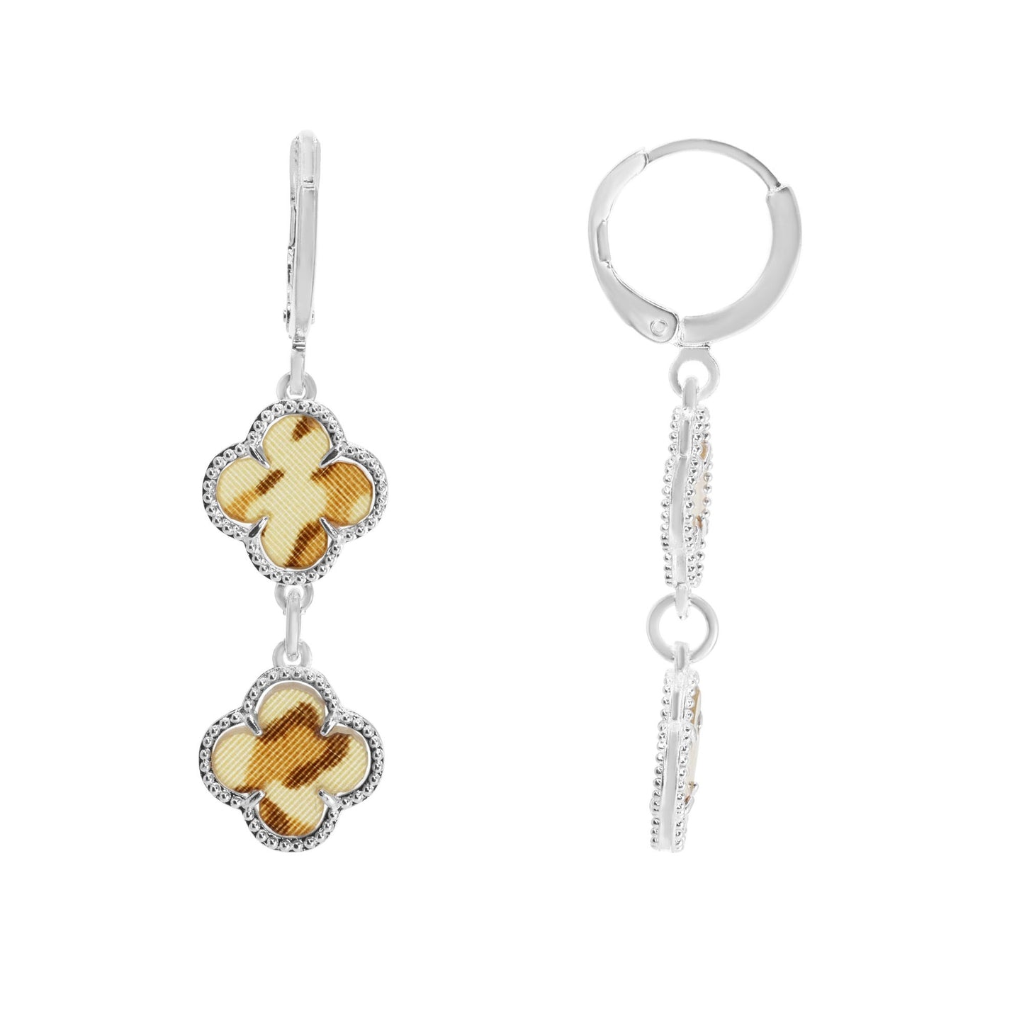 Aros Enchapado en Oro Argolla Doble Trébol Animal Print