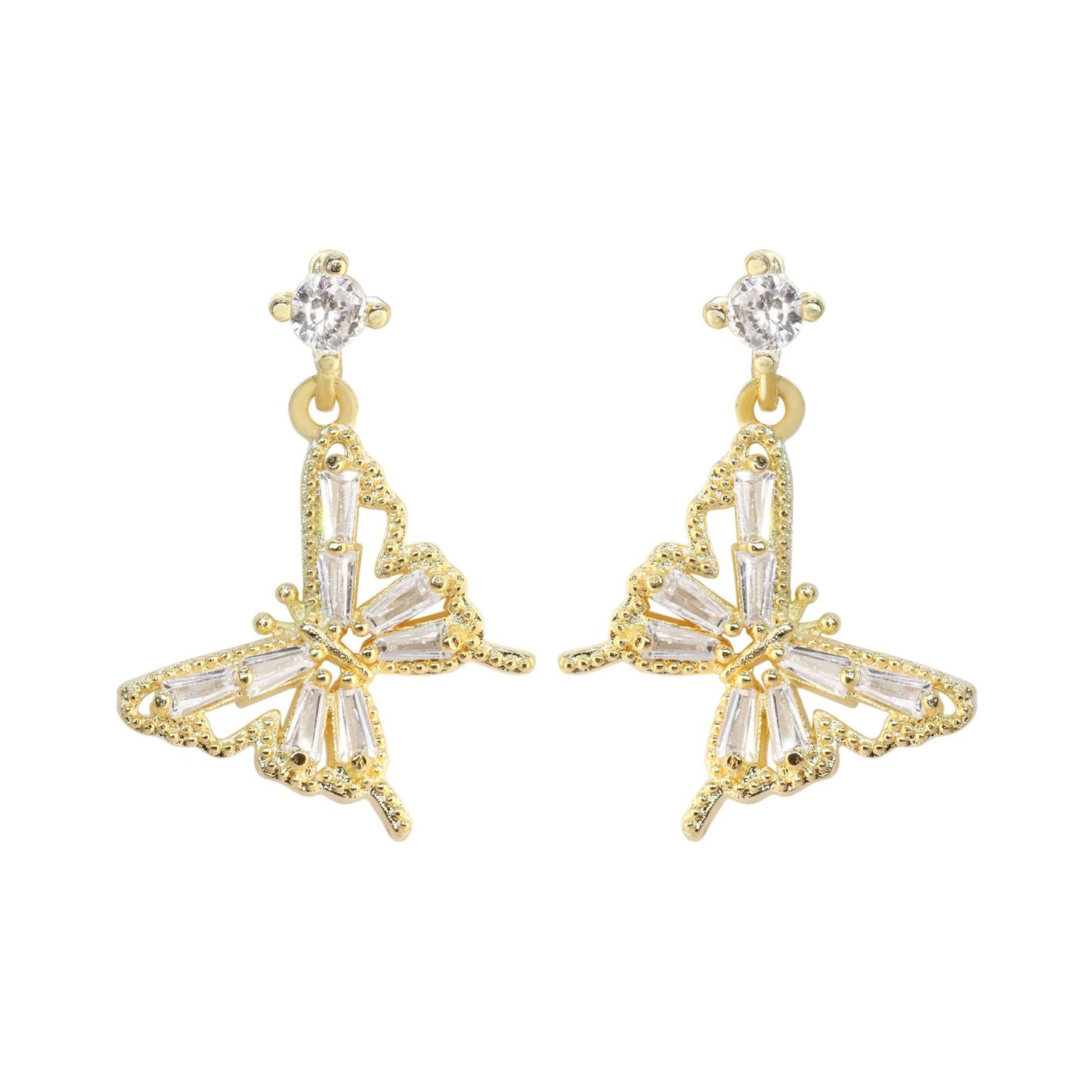 Aros Enchapado en Oro Circón con Colgante Mariposa
