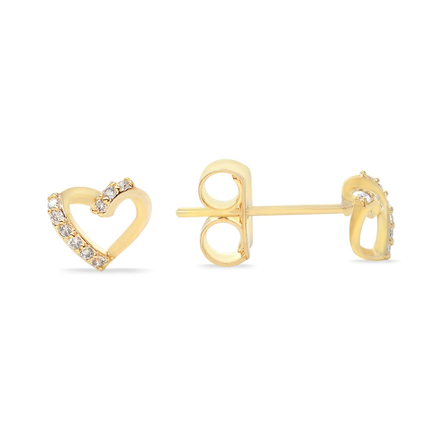 Aros Enchapado en Oro Diseño Corazón Calado con Circones