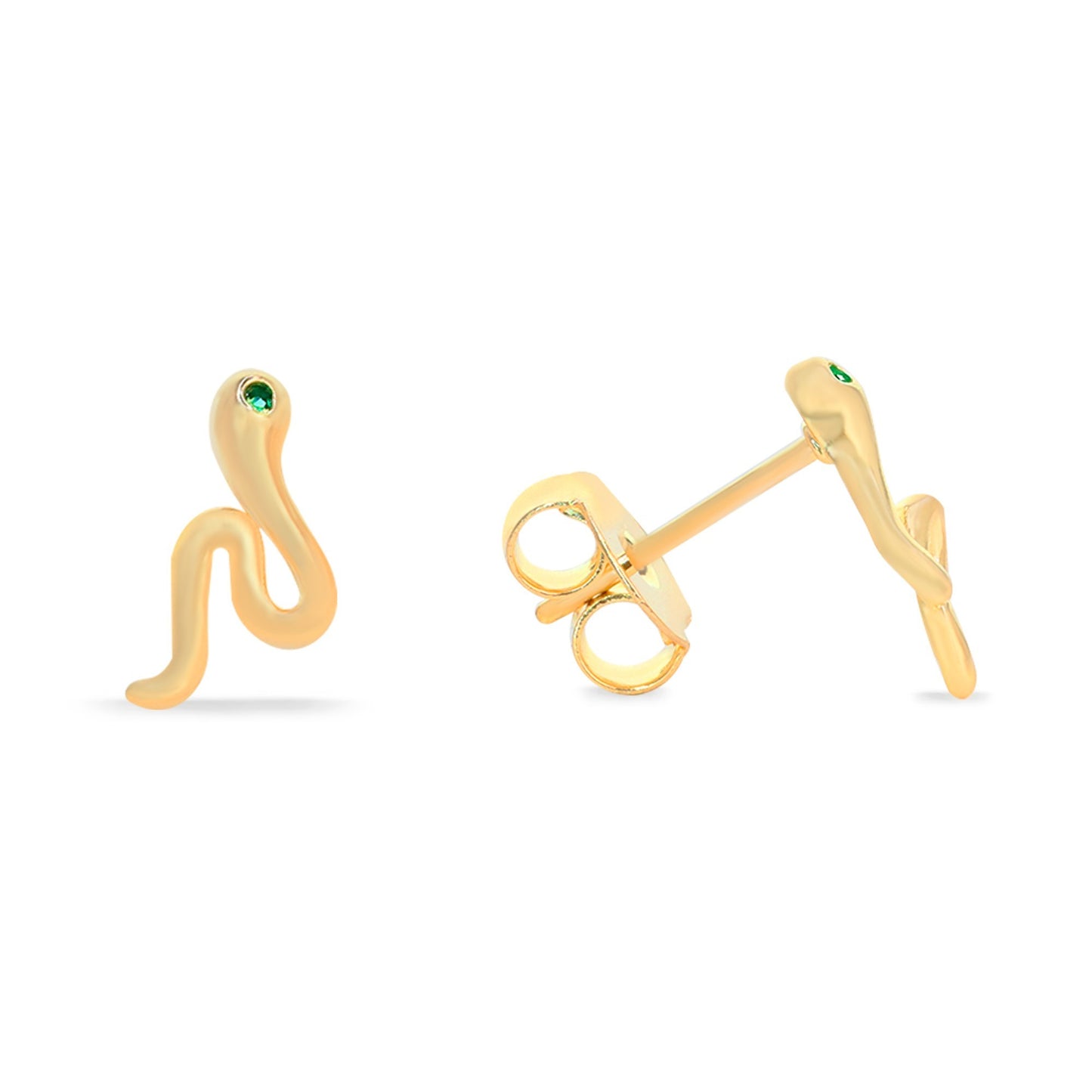 Aros Enchapado en Oro Diseño Serpiente con Ojo de Circón Verde