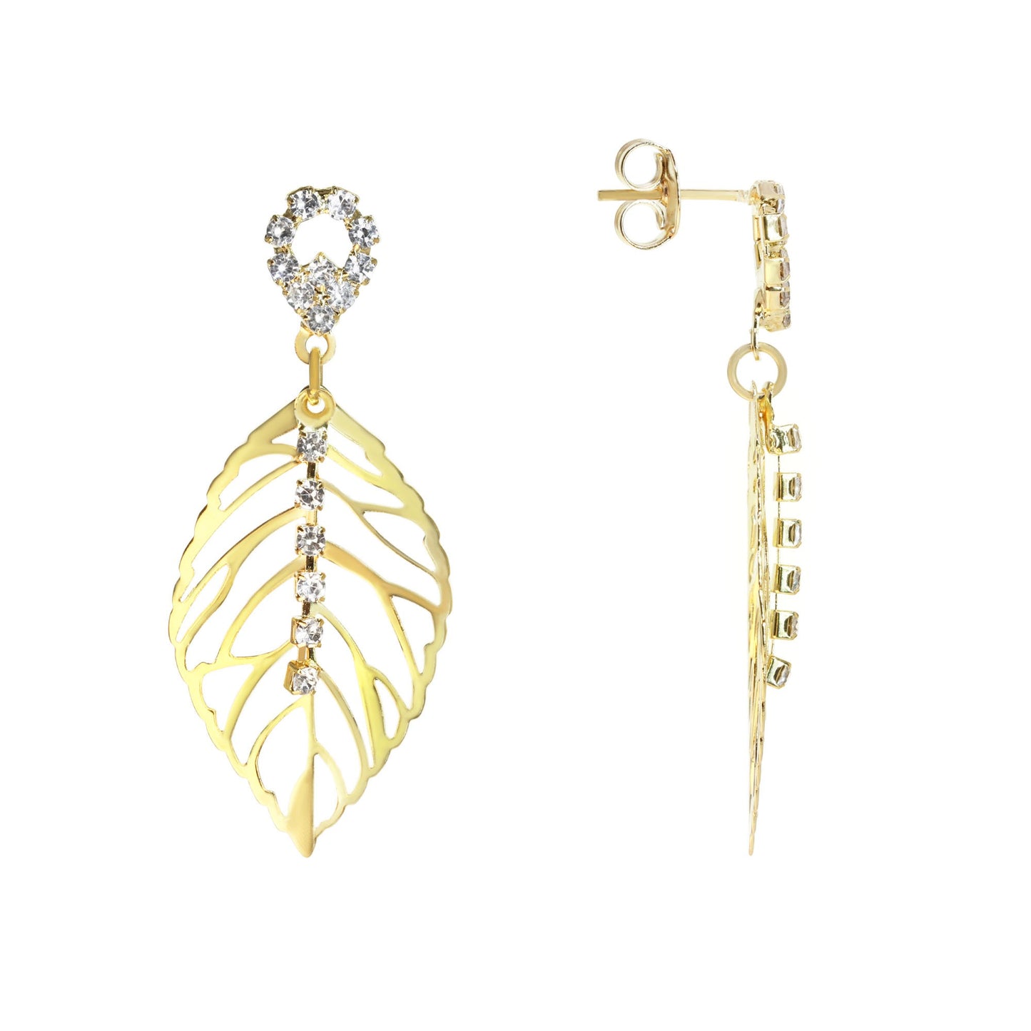 Aros Enchapado en Oro Gota Calada de Circones con Hoja Colgante