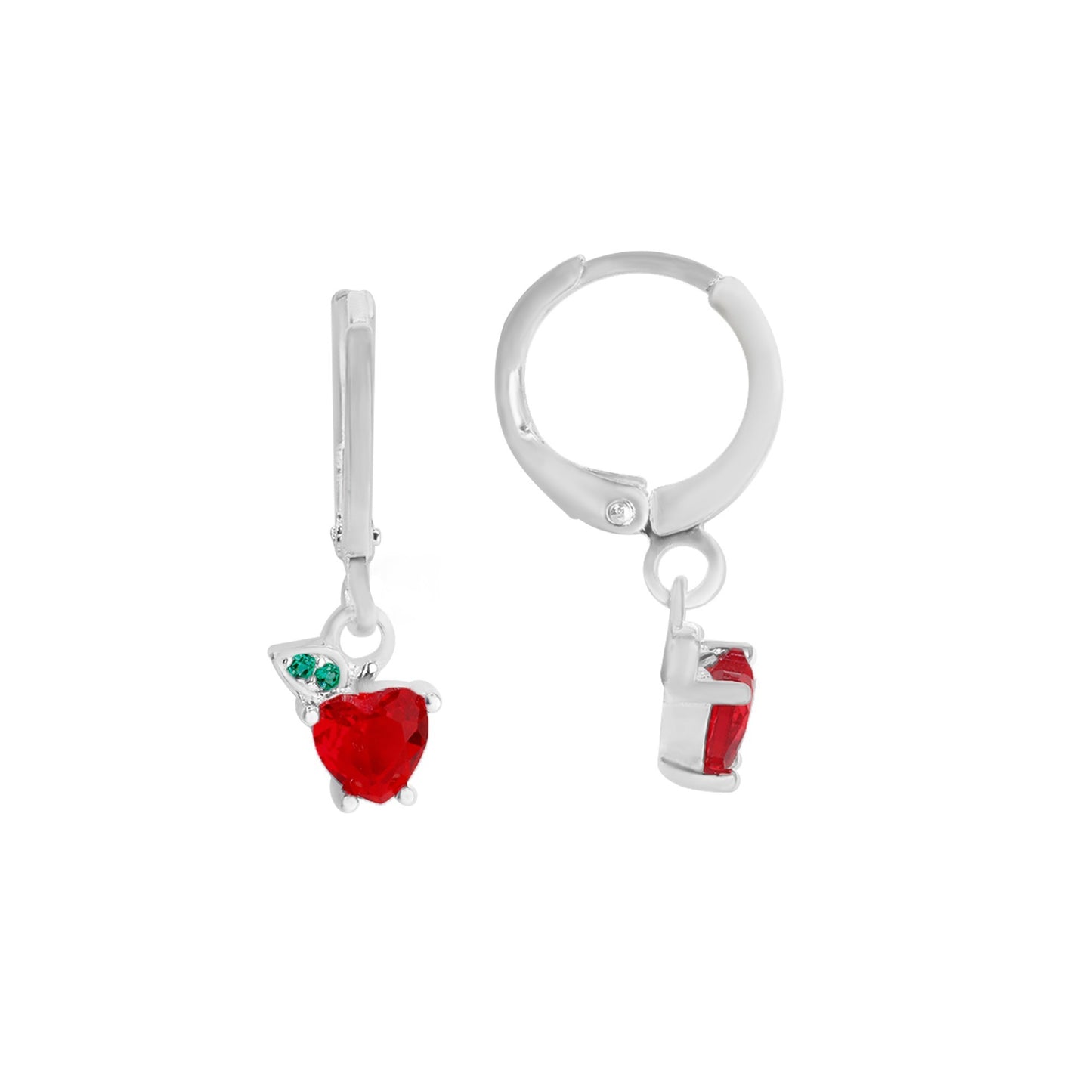 Aros Enchapado en Plata Argolla Colgante Cereza Circón Rojo y Verde