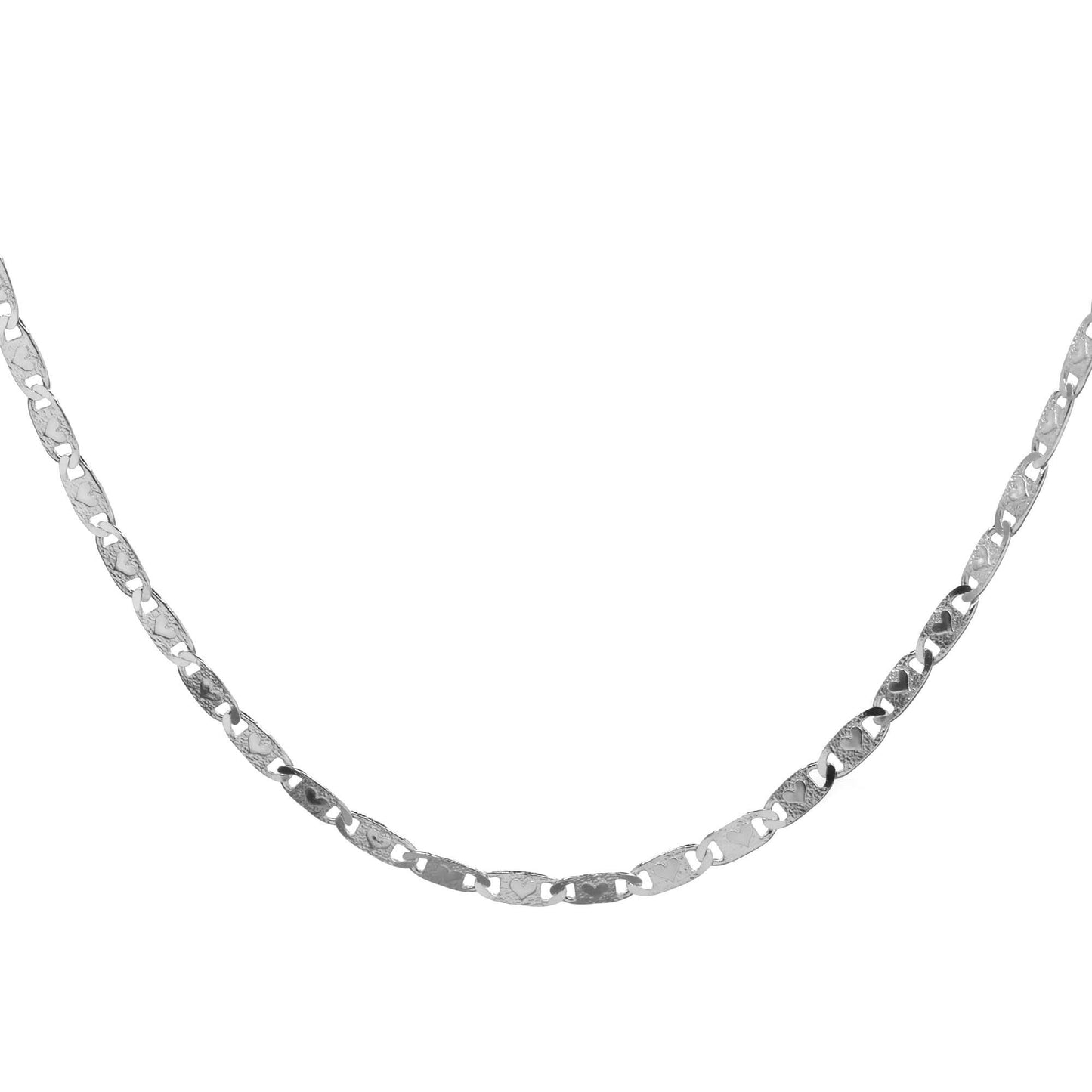 Cadena de Plata 925 Estilo Valentino con Relieves y Corazón 40 cm