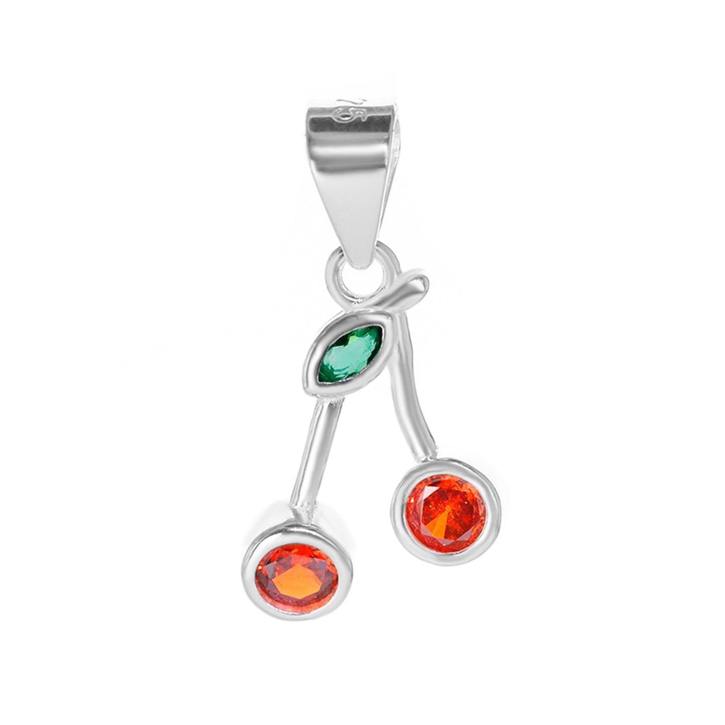 Colgante de Plata 925 Diseño Cereza de Circones Colores Naranjo y verde