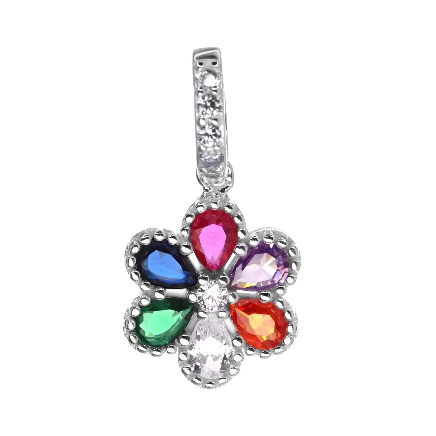 Colgante de Plata 925 Flor Circones de Colores con Valier de Circones