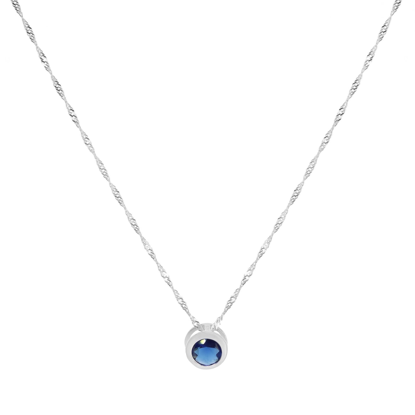 Collar de Plata 925 Punto de Luz Tambor Azul 7 mm 50 cm