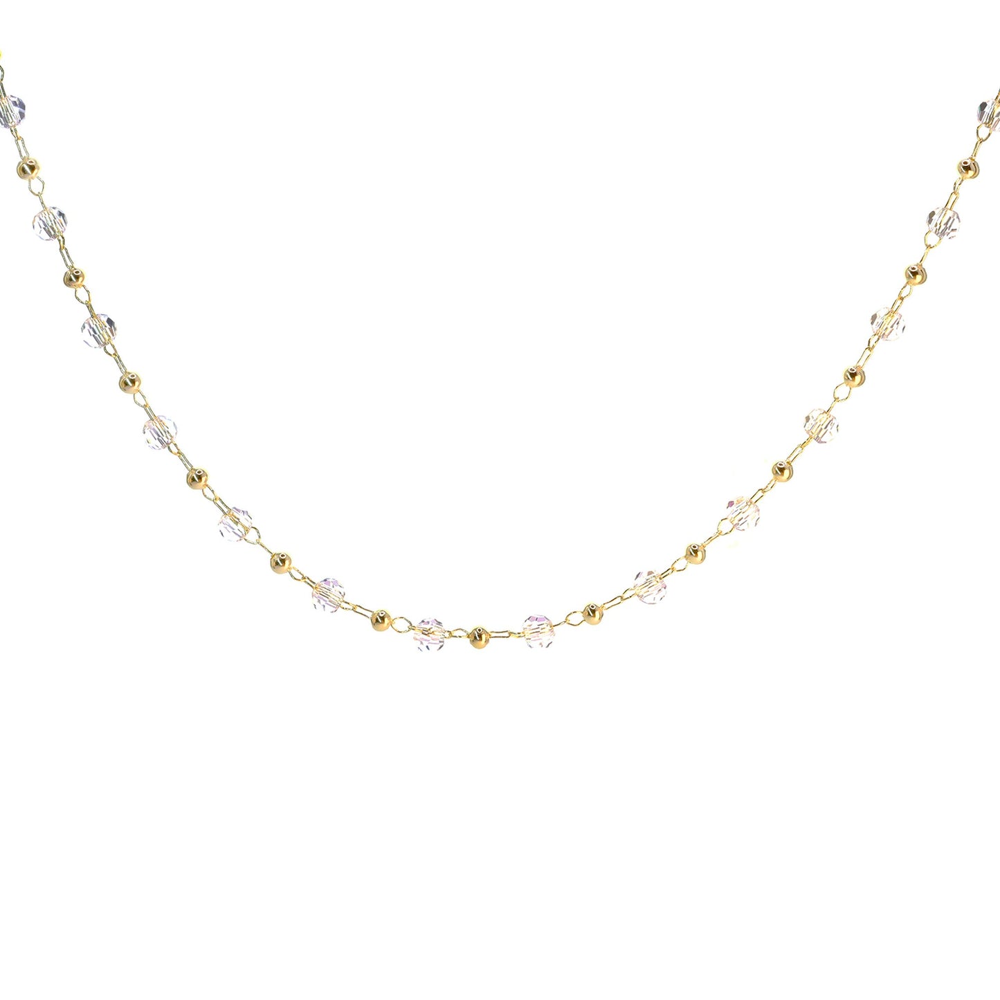 Collar Enchapado en Oro Cristales y Esferas Lisas