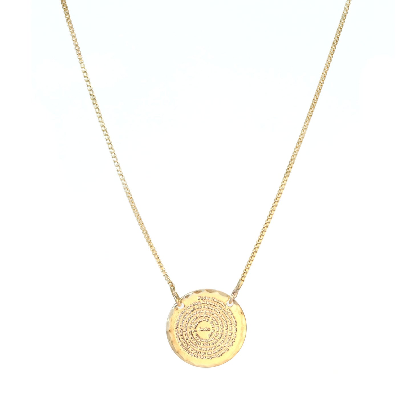 Collar Enchapado en Oro Diseño Placa Padre Nuestro 15 mm