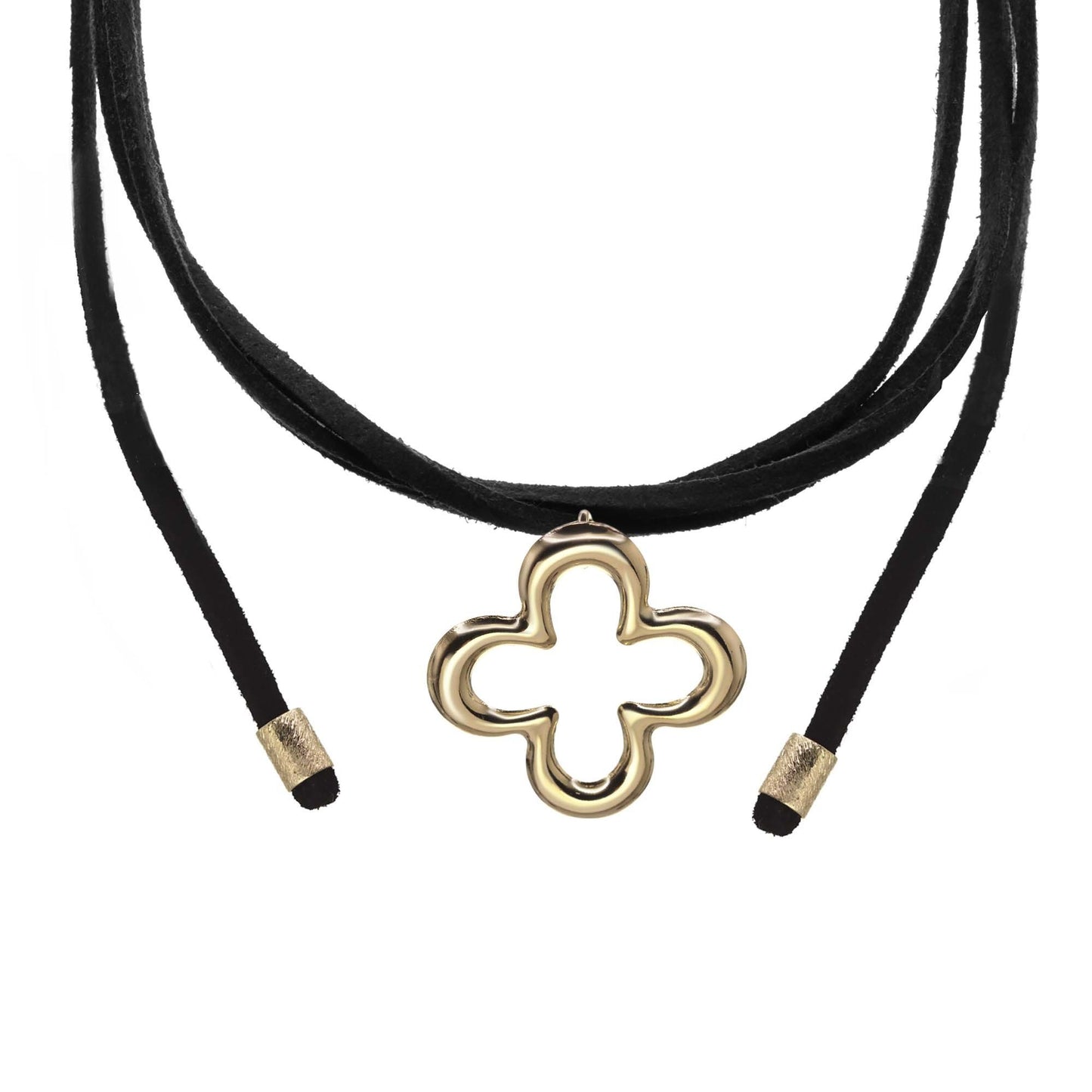 Collar Enchapado en Oro Gamuza con Flor Calada y Terminales Dorados