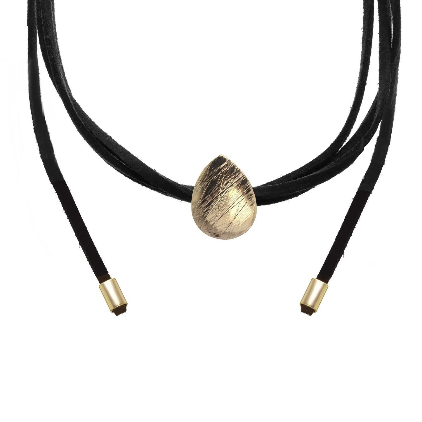 Collar enchapado en Oro Gamuza Negra con Diseño Gota Satinada