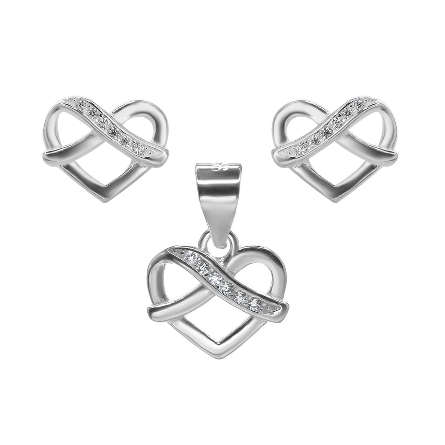 Conjunto de Plata 925 Diseño Corazón Calado con Circones