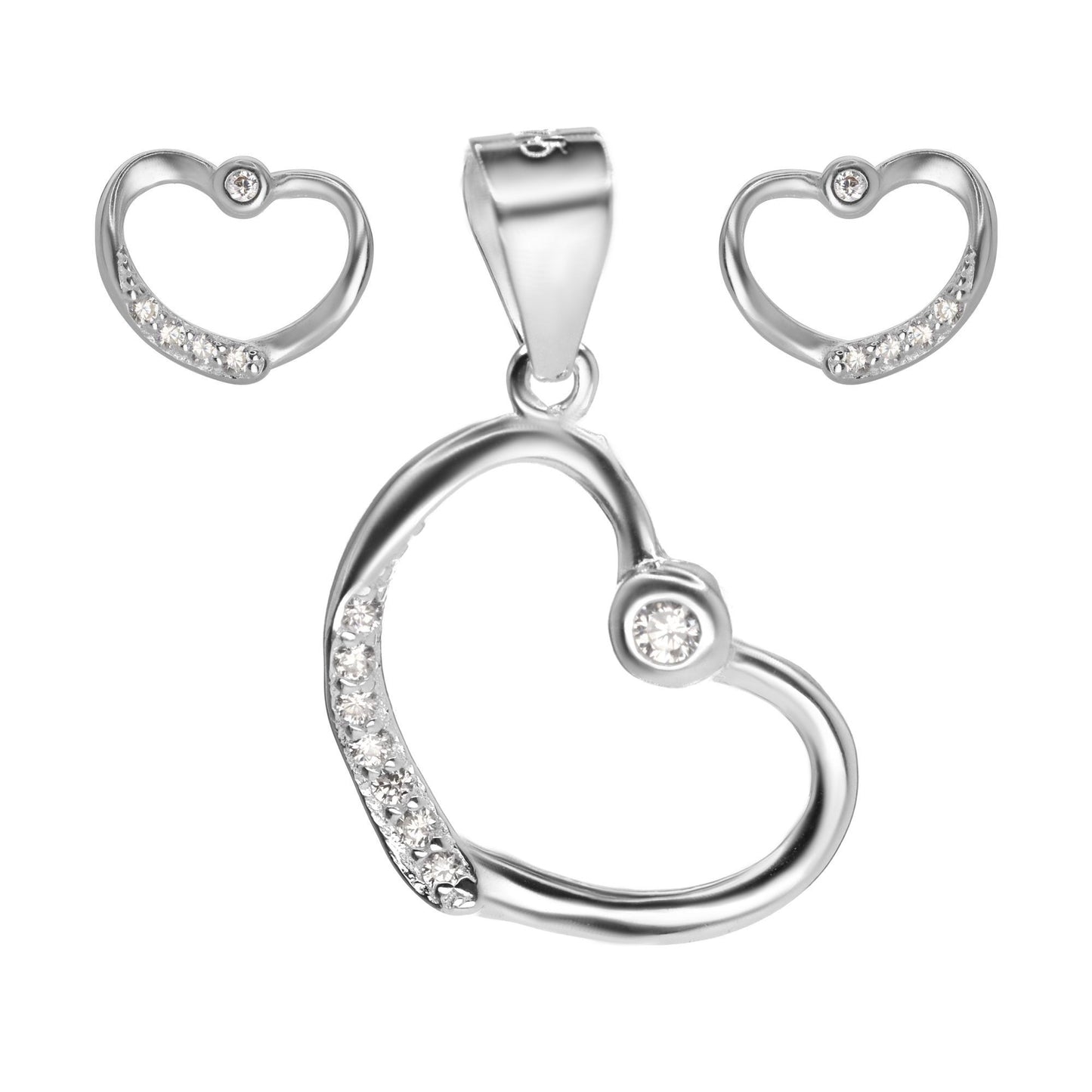 Conjunto de Plata 925 Diseño Corazón Calado Irregular con Circones