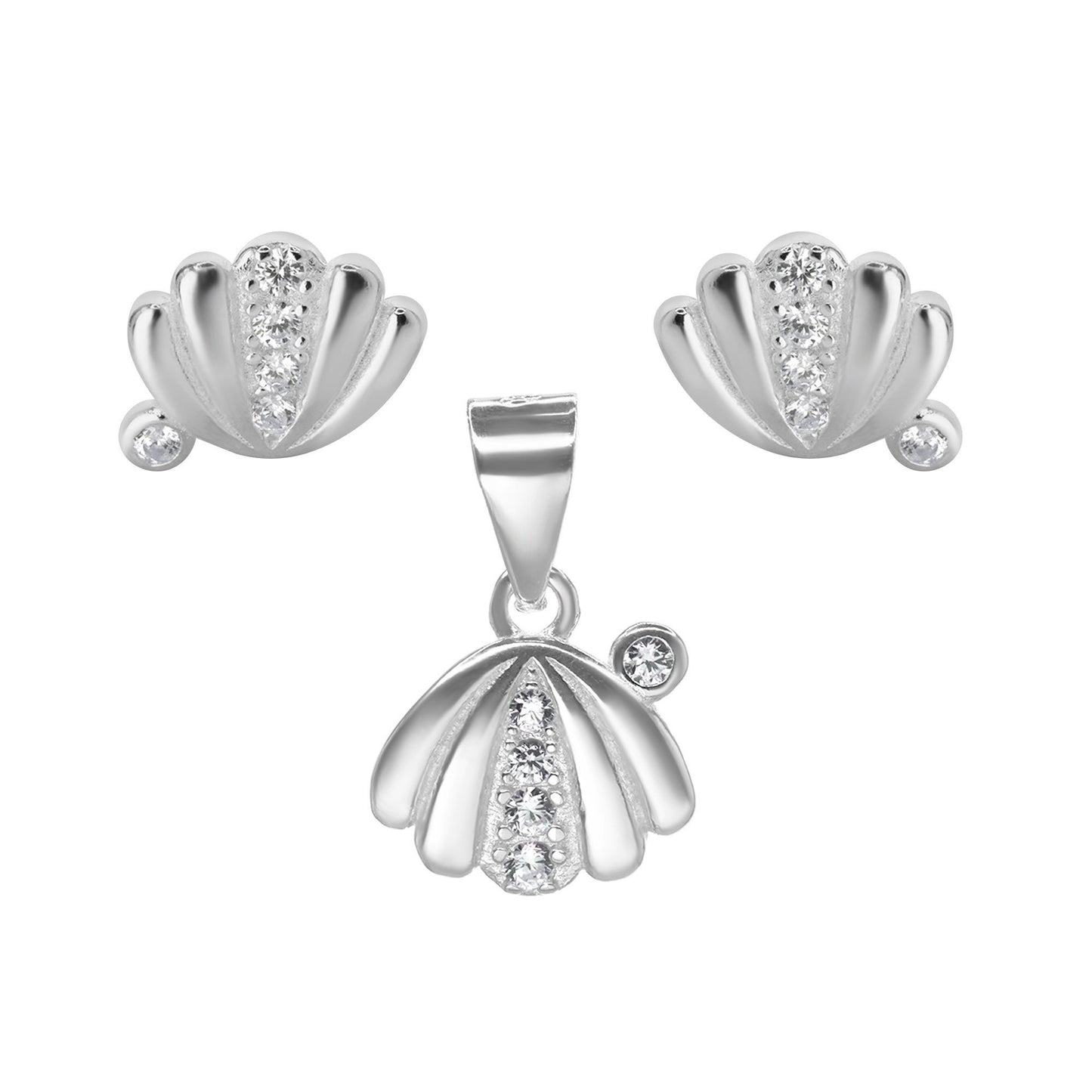 Conjunto de Plata 925 Diseño Marino de Concha con Circón