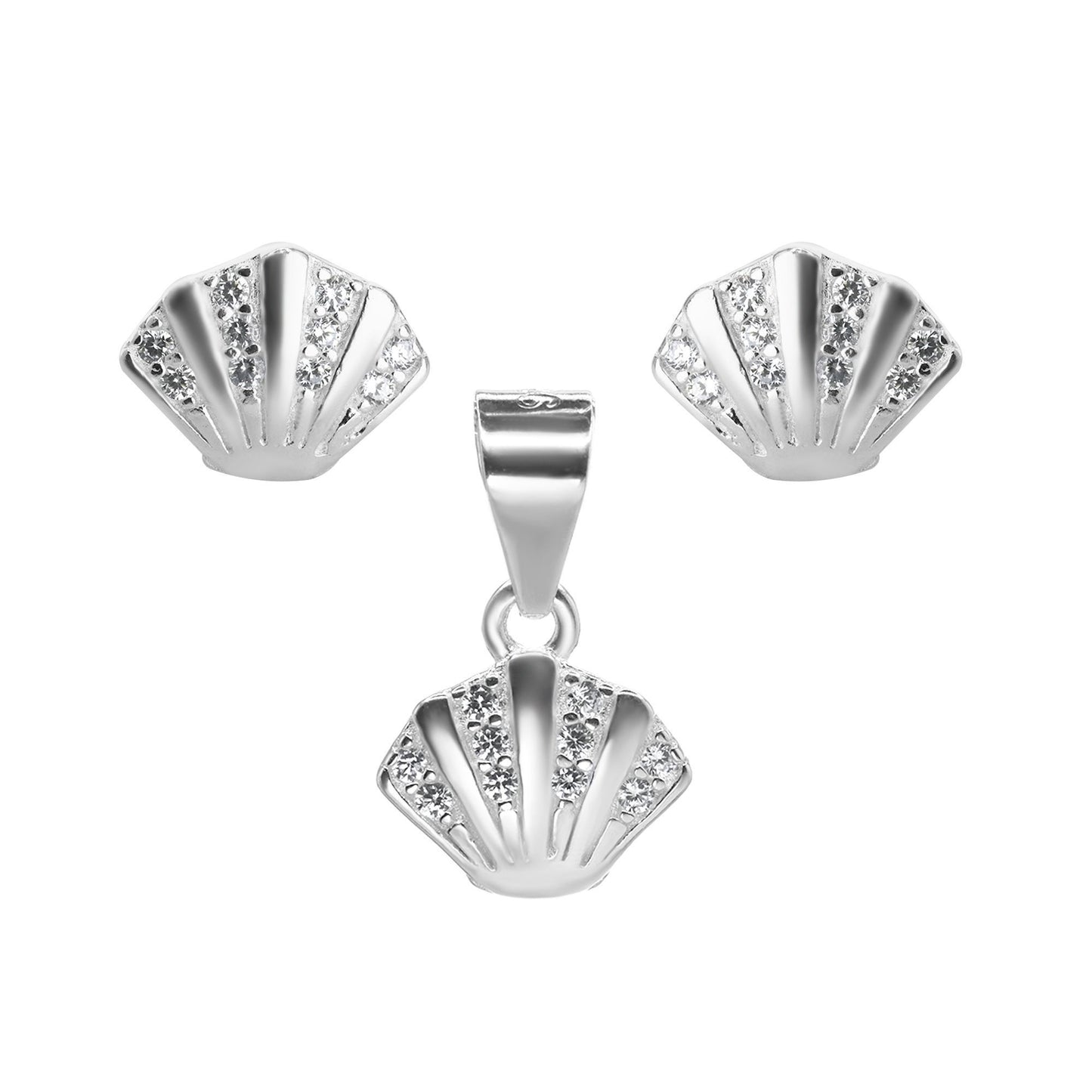 Conjunto de Plata 925 Diseño Marino de Concha con Circones