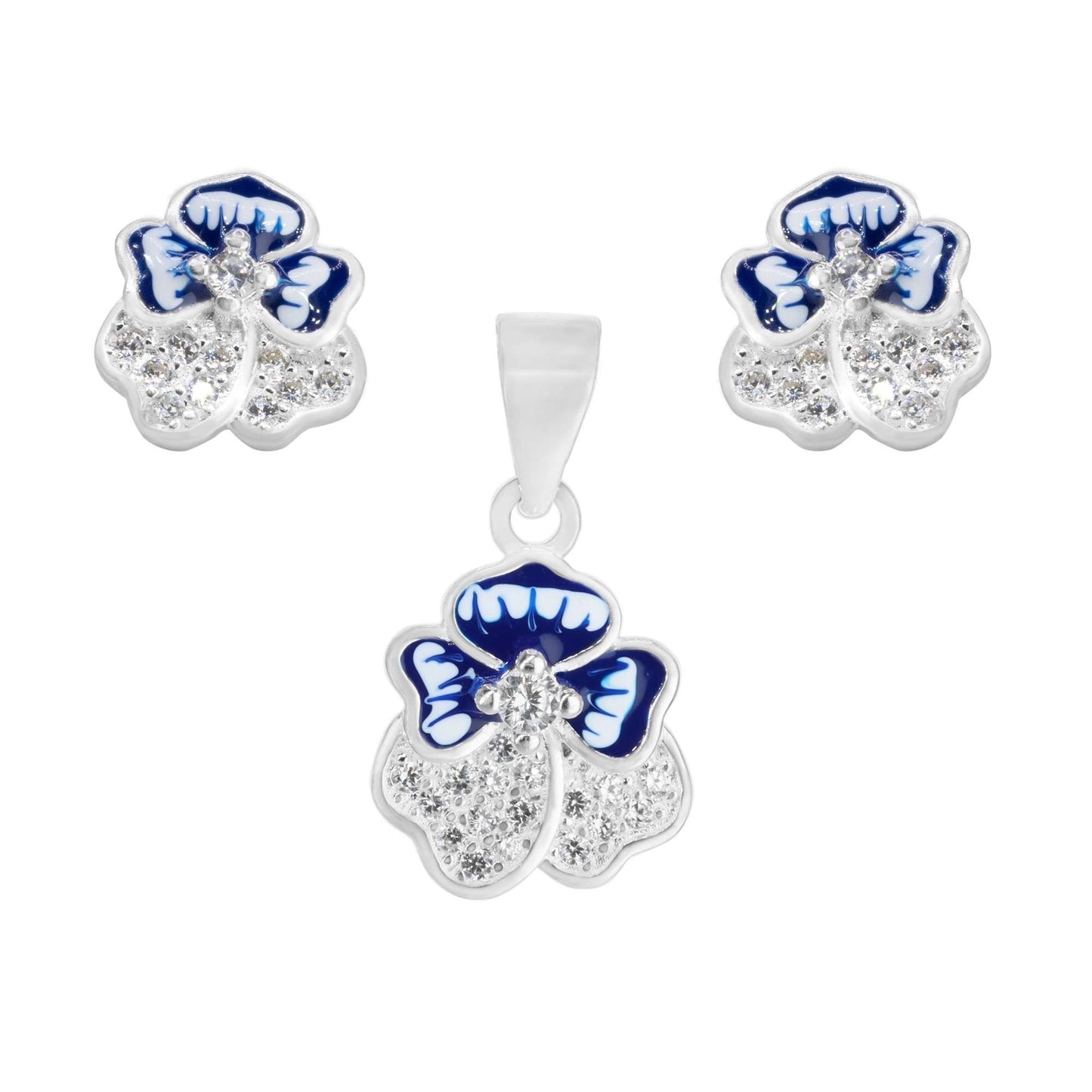 Conjunto de Plata 925 Flor de Petalos de Circones y Jaspeados
