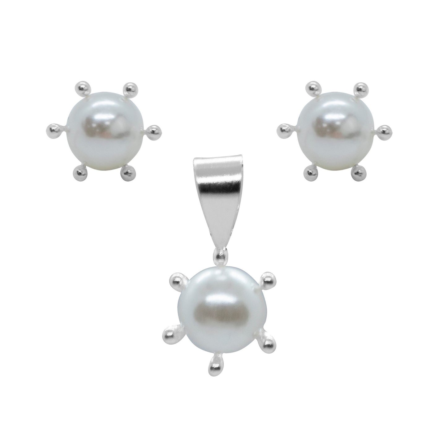 Conjunto de Plata 925 Perlas con Pistilos 6 mm