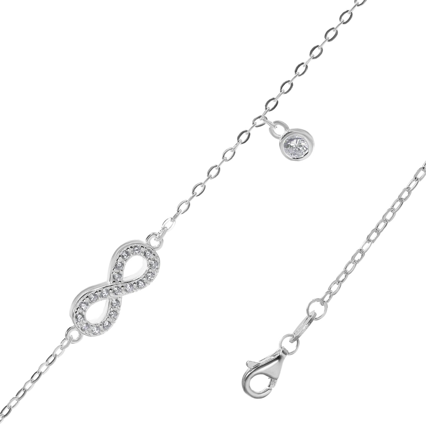 Pulsera de Plata 925 Diseño Infinito de Circones con Circón Colgante