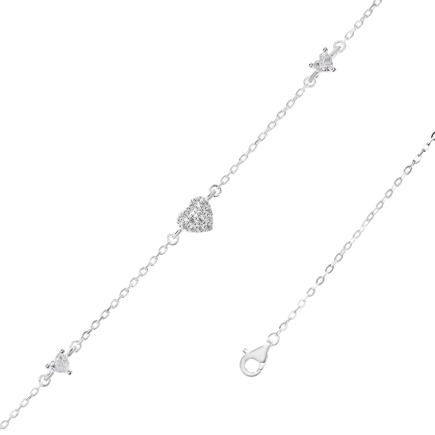 Pulsera de Plata 925 Trio de Corazones con Circones