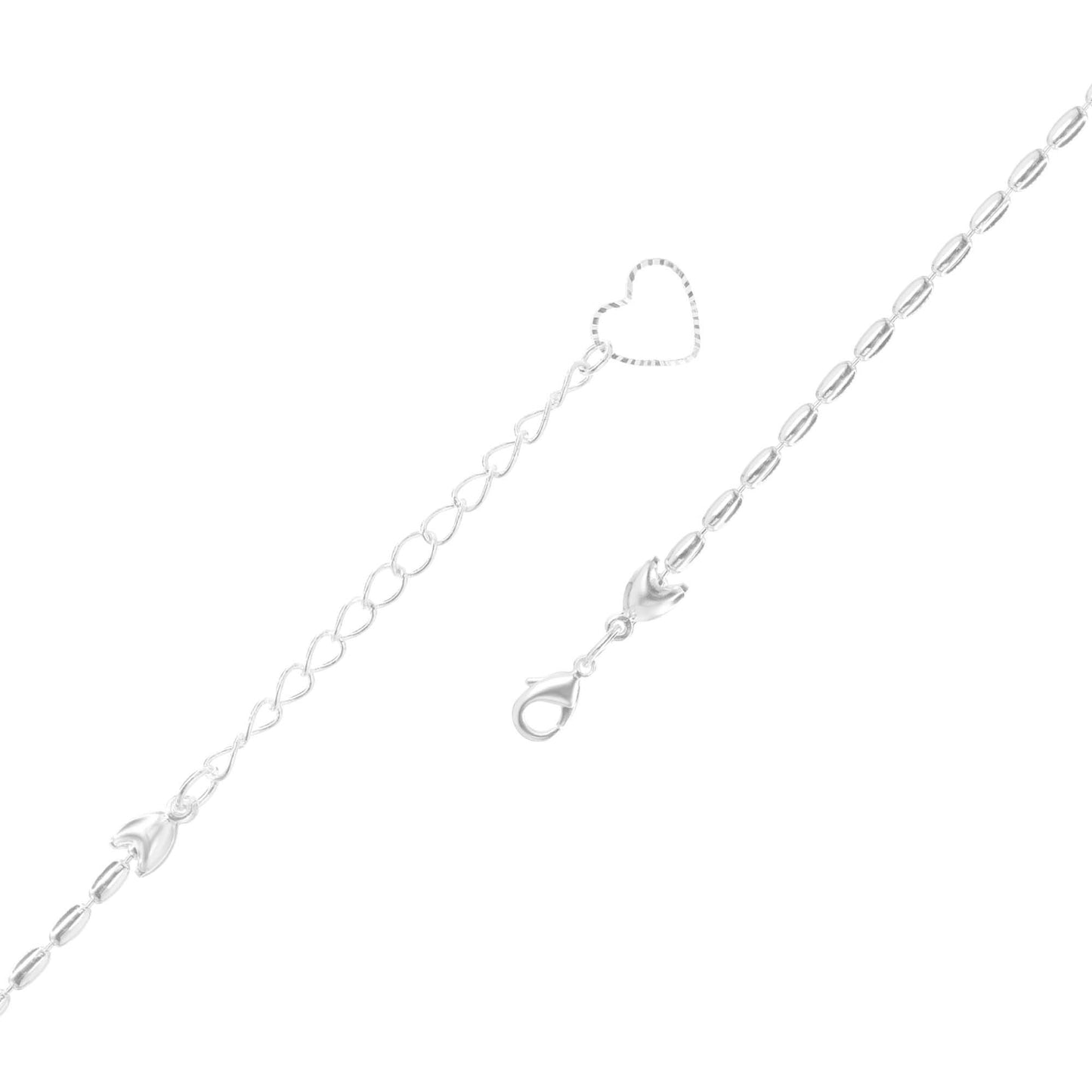 Pulsera Enchapado en Plata Estilo Mostacillas Ovaladas con Alargue de Fino Corazón
